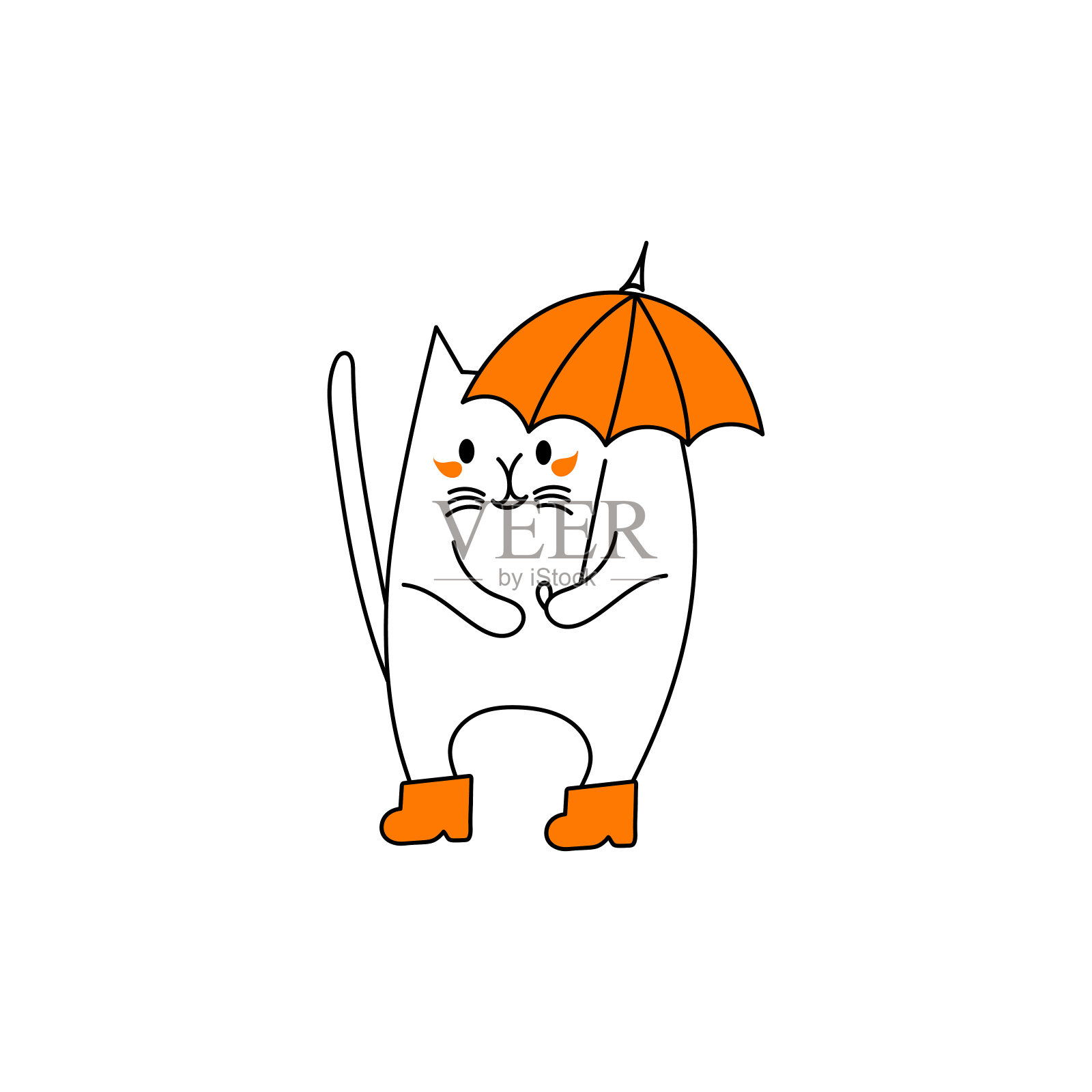 带着伞和靴子的可爱的猫。手绘矢量插图孤立在白色背景设计元素图片