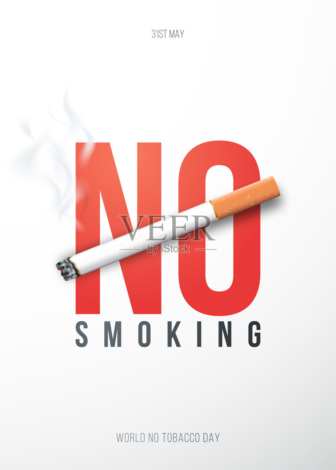 概念牌与3D现实香烟和文字禁止吸烟。戒烟的设计。股票矢量插图。设计模板素材