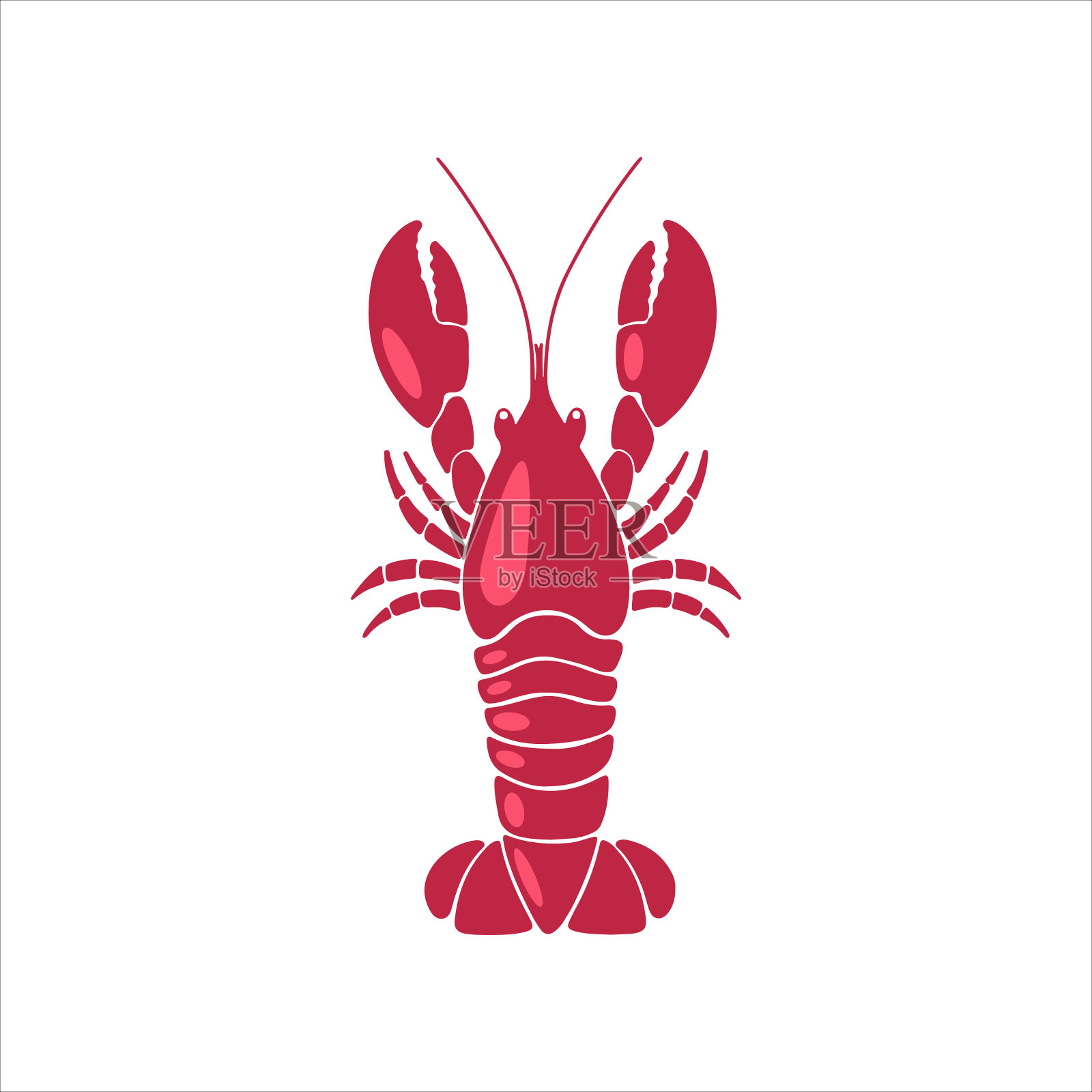 手绘龙虾标志。矢量平面风格插图准备龙虾孤立的白色背景。插画图片素材