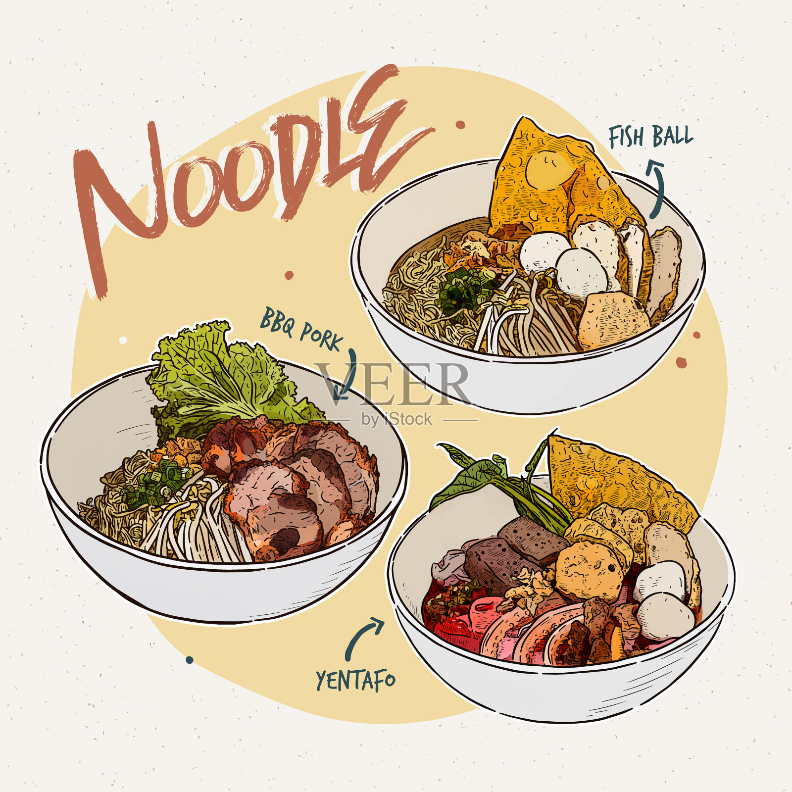 收藏泰式美食面条手绘素描插画图片素材