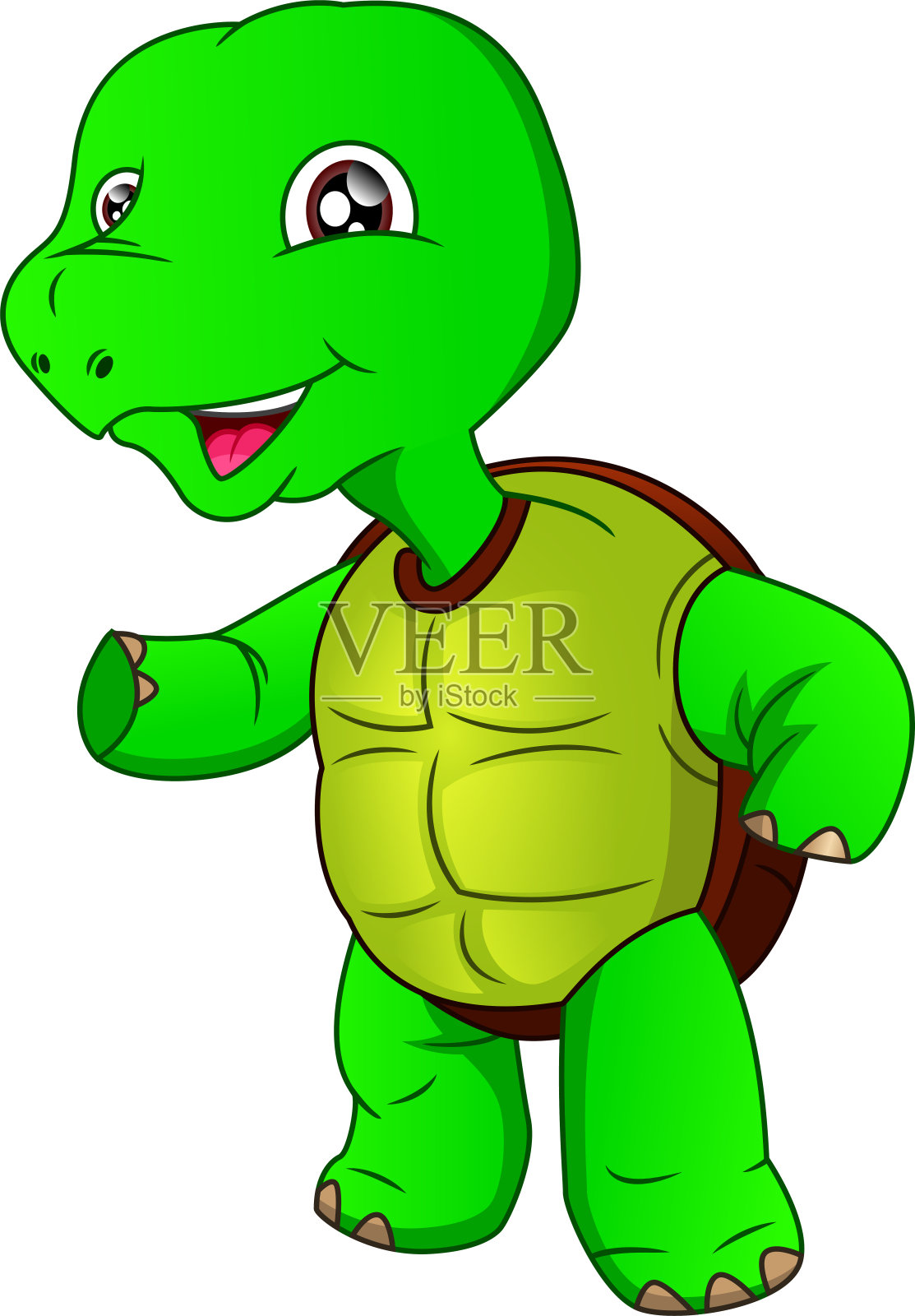 可爱的绿海龟卡通在白色的背景设计元素图片