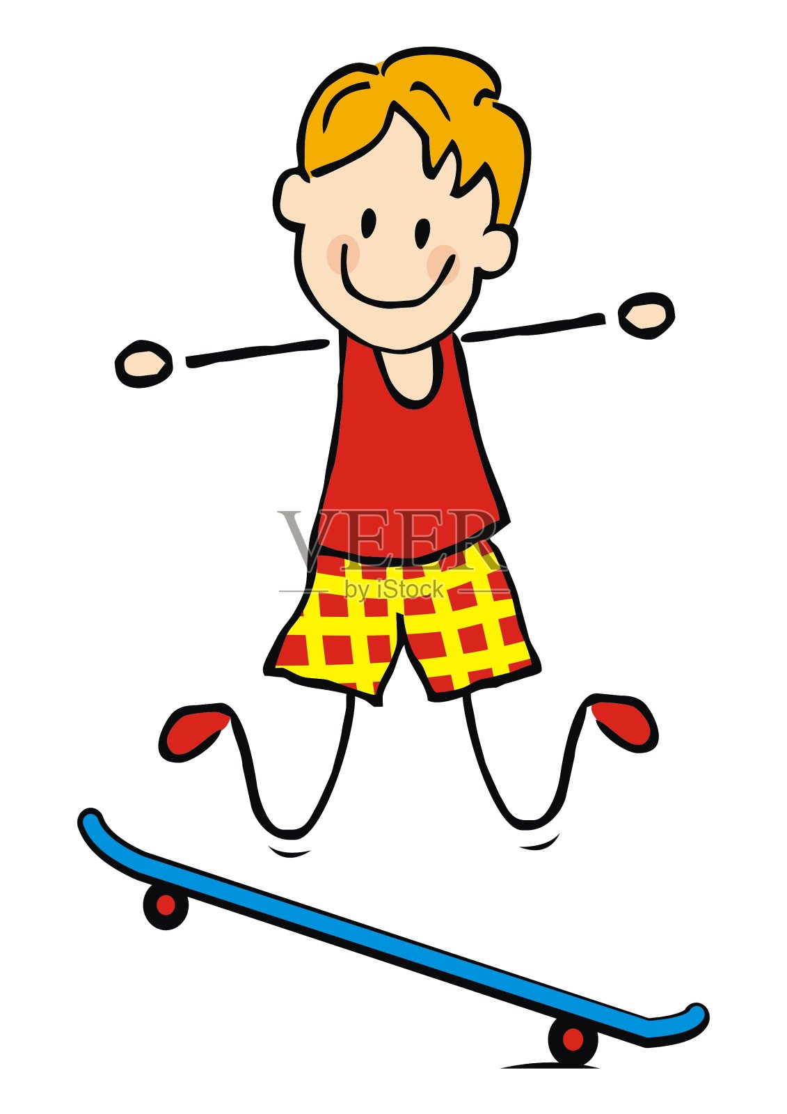 滑板，滑板上的男孩，矢量插图插画图片素材