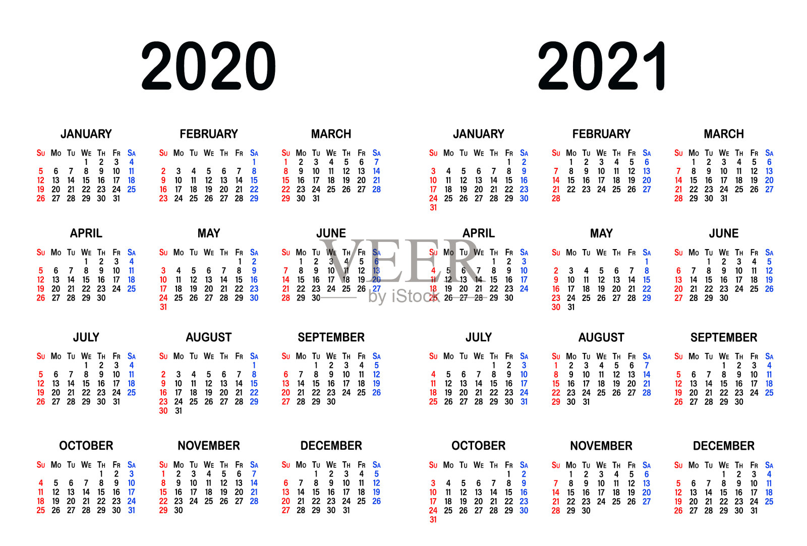 2020年和2021年的日历模板设计模板素材