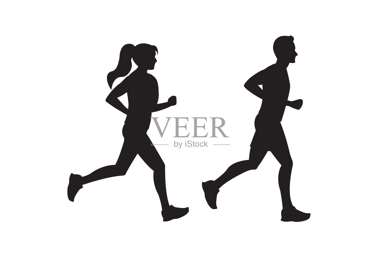 运行人轮廓。运行的概念。男人和女人慢跑。马拉松赛跑，运动和健身设计模板与跑步者和运动员在平坦的风格。矢量插图。设计元素图片