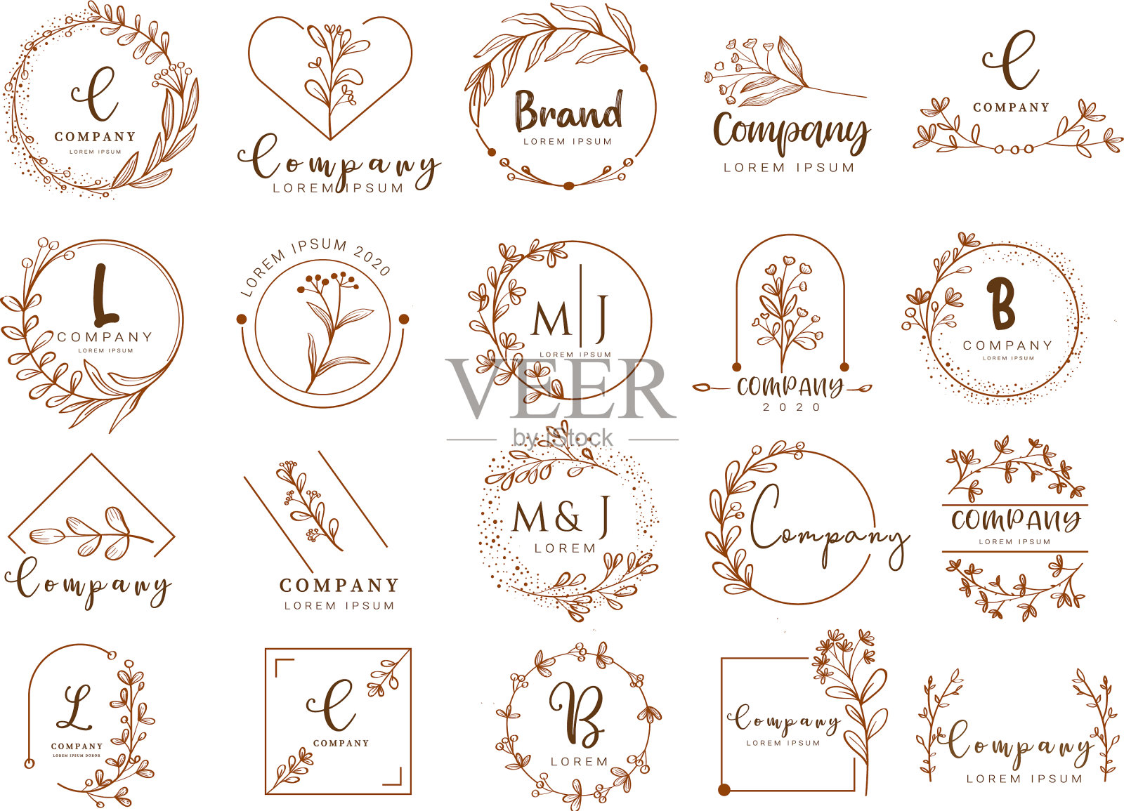 花卉边框和标志模板的设计设计元素图片