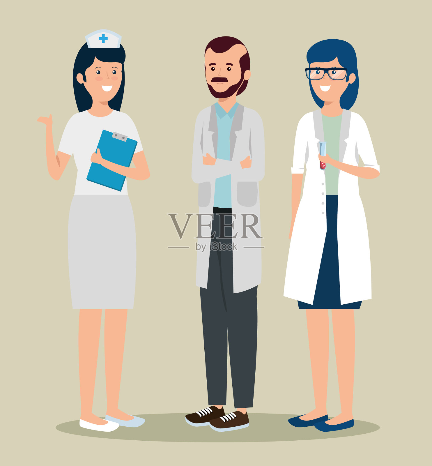 男医生和女医生穿着护士服插画图片素材
