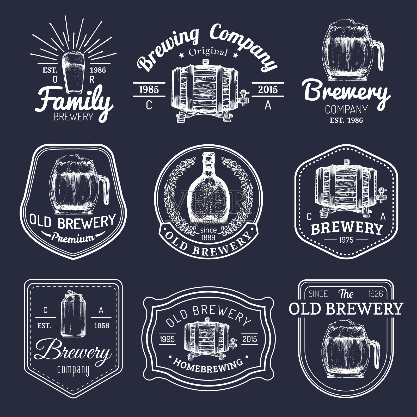 旧啤酒标识设置卡夫啤酒复古标志或插画图片素材