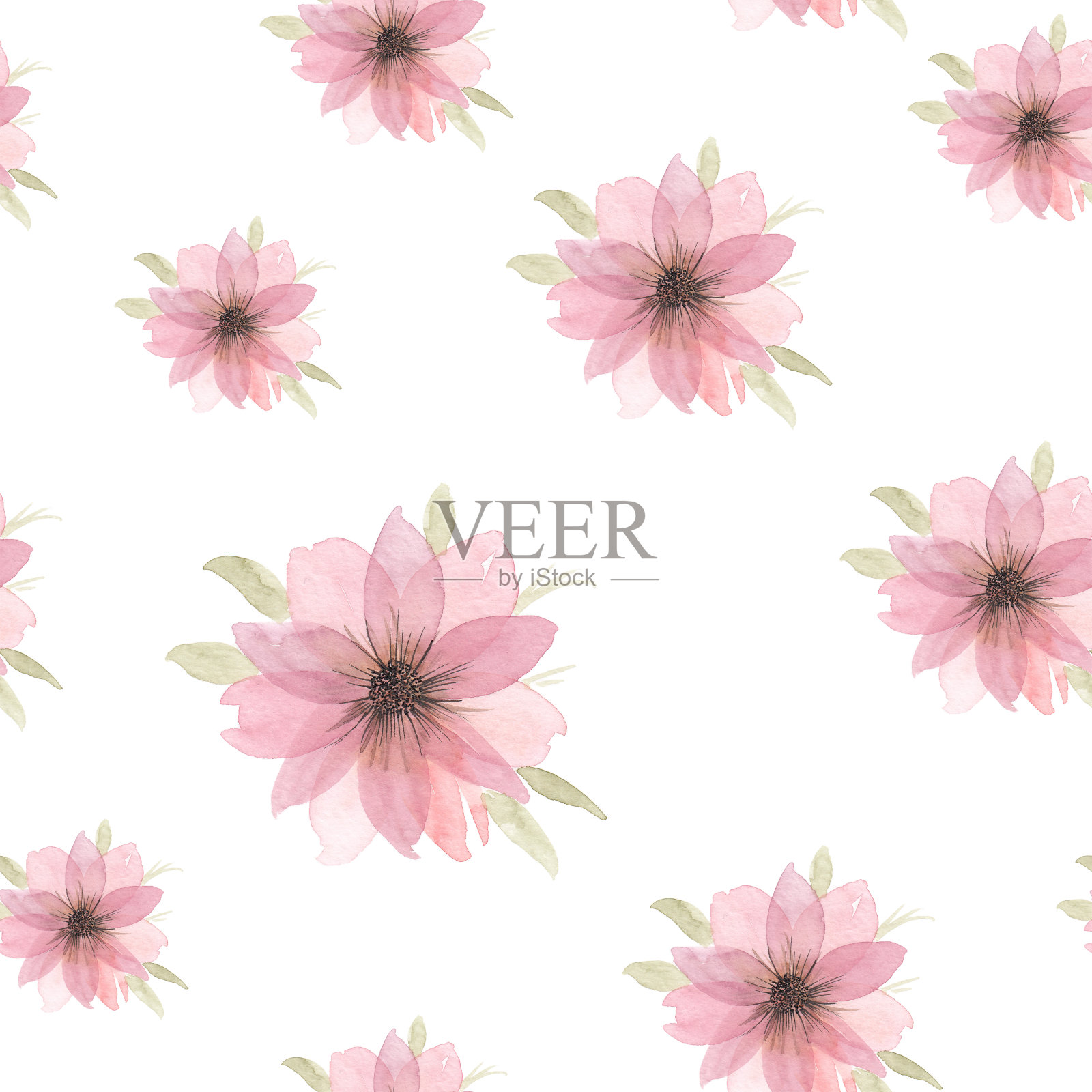 花卉水彩模式。粉红色花朵的手绘插图。无缝的背景。插画图片素材