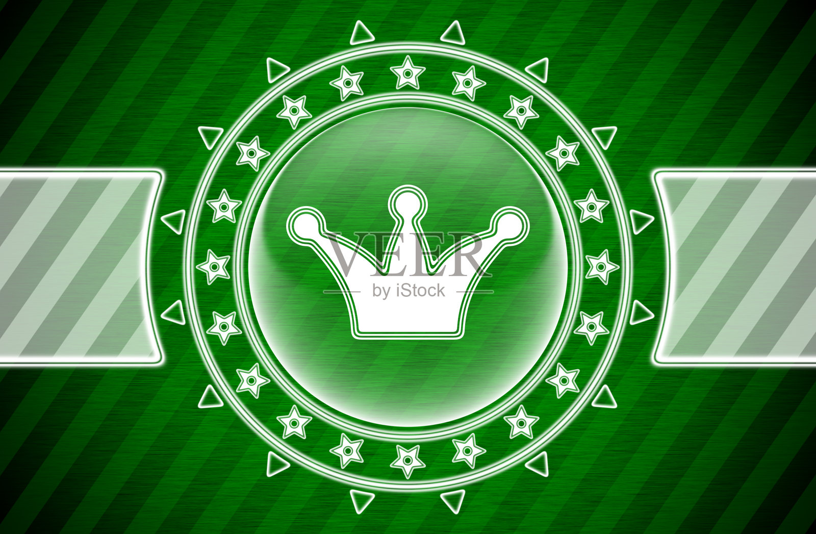 皇冠图标在圆形和绿色条纹的背景。插图。插画图片素材
