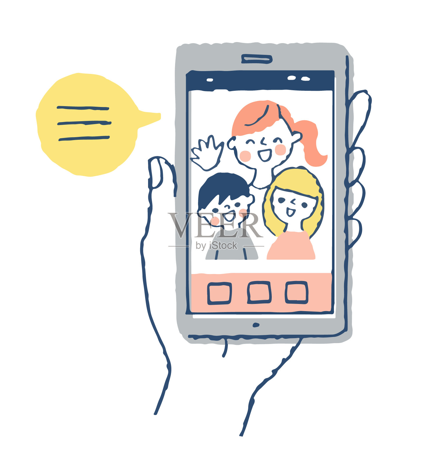 在这种状态下，智能手机的屏幕上会显示出家庭的信息插画图片素材
