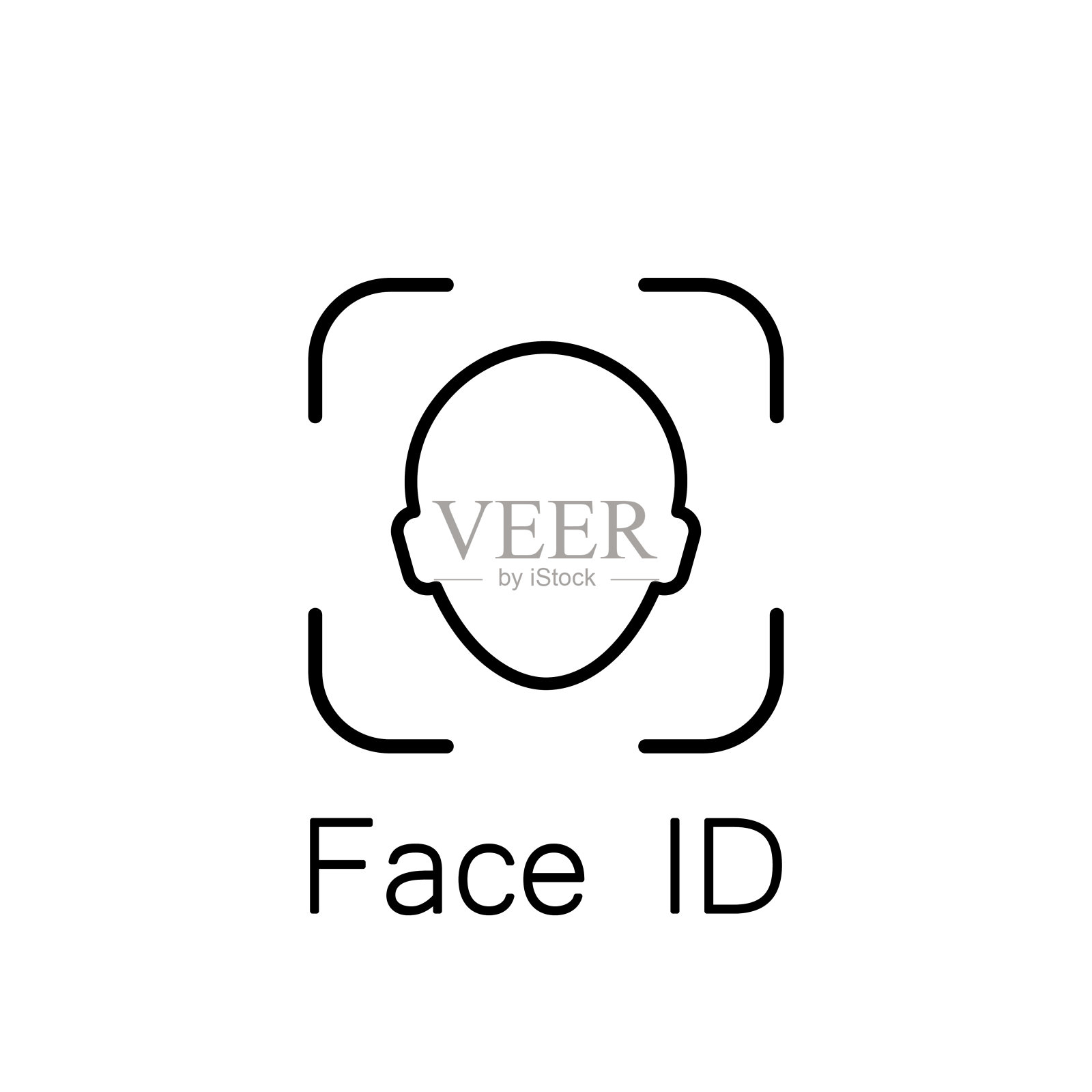 面对ID图标。人脸识别系统在一个孤立的白色背景上识别人脸扫描线。每股收益10向量插画图片素材