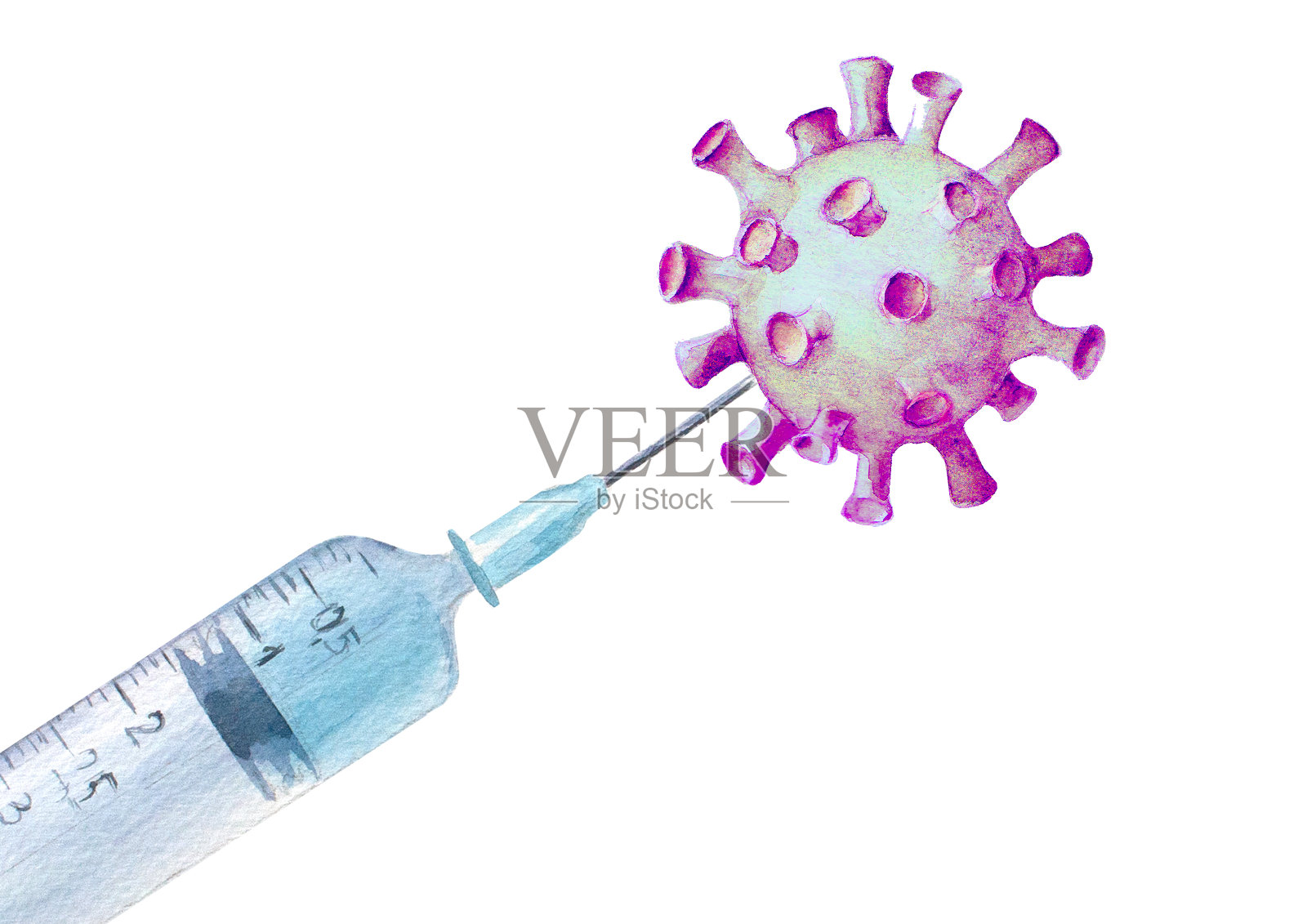 水彩切割塑料医用注射器冠状病毒COVID-19疫苗插画图片素材