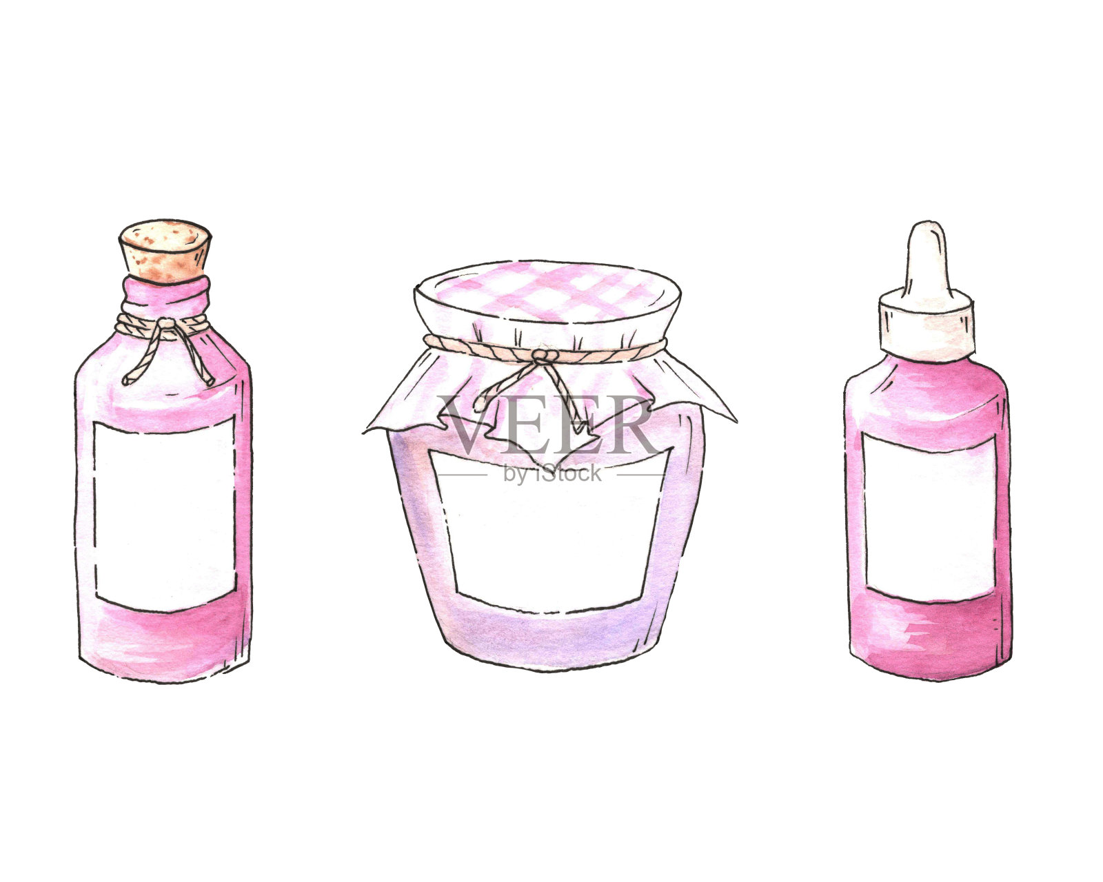 一套瓶子，罐子，蜡烛和盐。插画图片素材