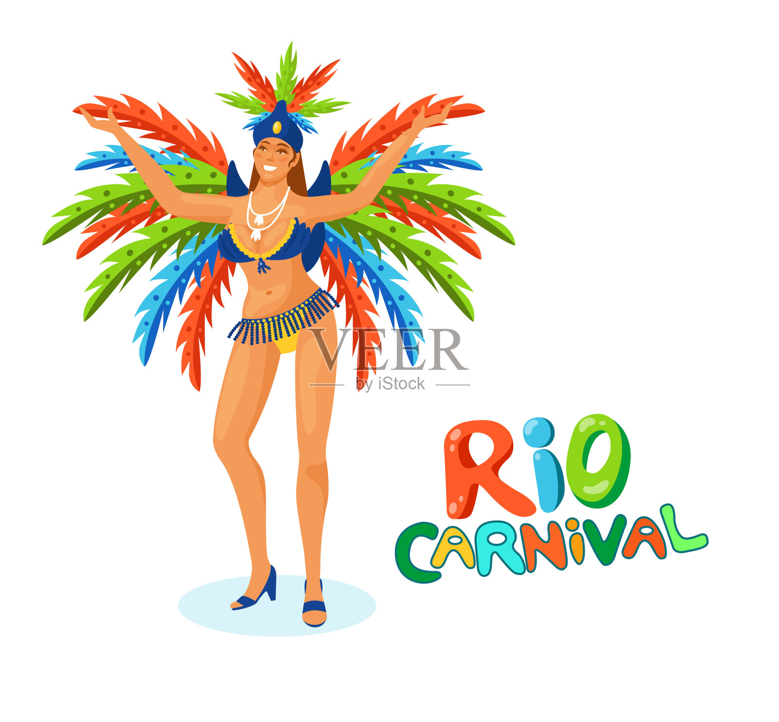 里约热内卢狂欢节。性感女孩巴西桑巴舞与羽毛装饰。设计元素图片