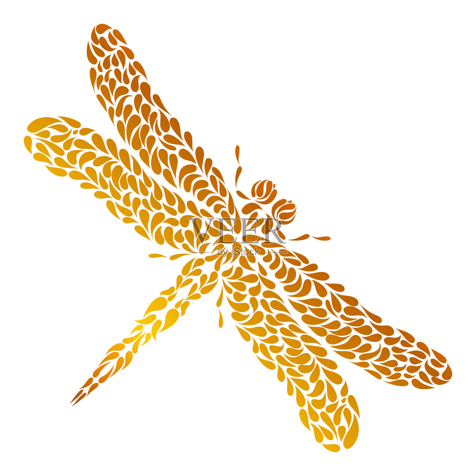 金色蜻蜓在白色背景的时尚风格。美丽的概念。设计元素。矢量抽象蜻蜓在白色的背景。孤立的矢量图。昆虫插图抽象风格。插画图片素材