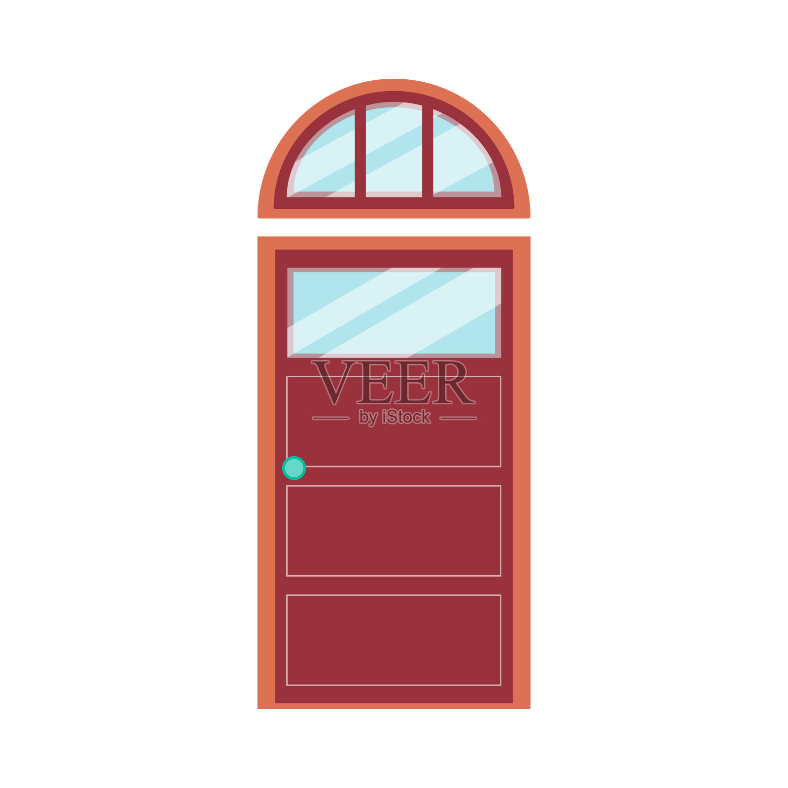 红色现代前门与拱形顶窗，孤立的矢量插图。插画图片素材
