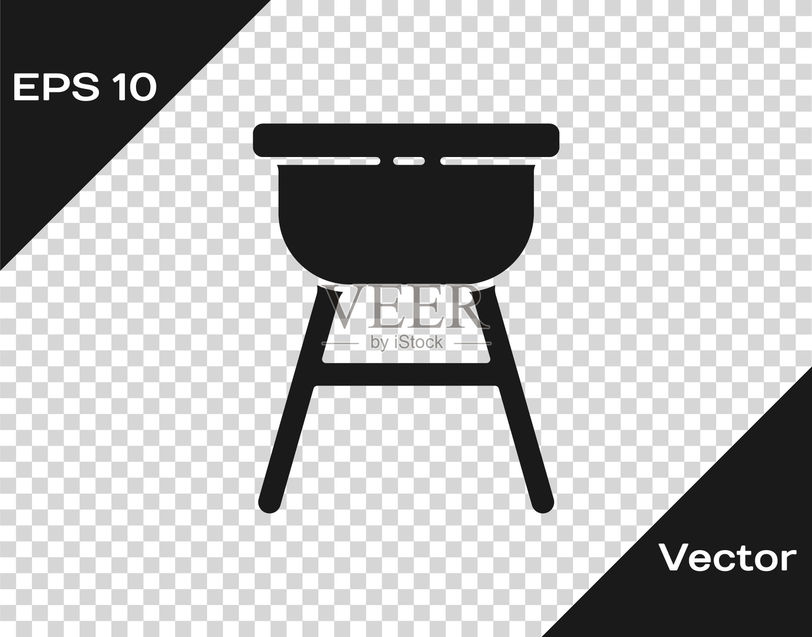 黑色烧烤架图标孤立的透明背景。烧烤烧烤聚会。矢量图插画图片素材