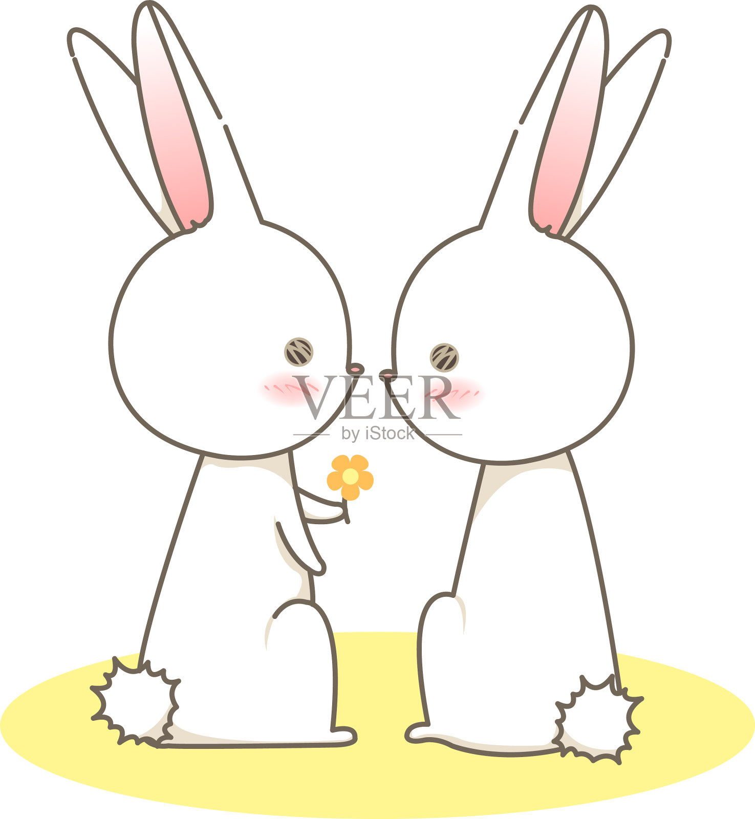 一对小白兔给了一个黄色的花卡通设计元素图片