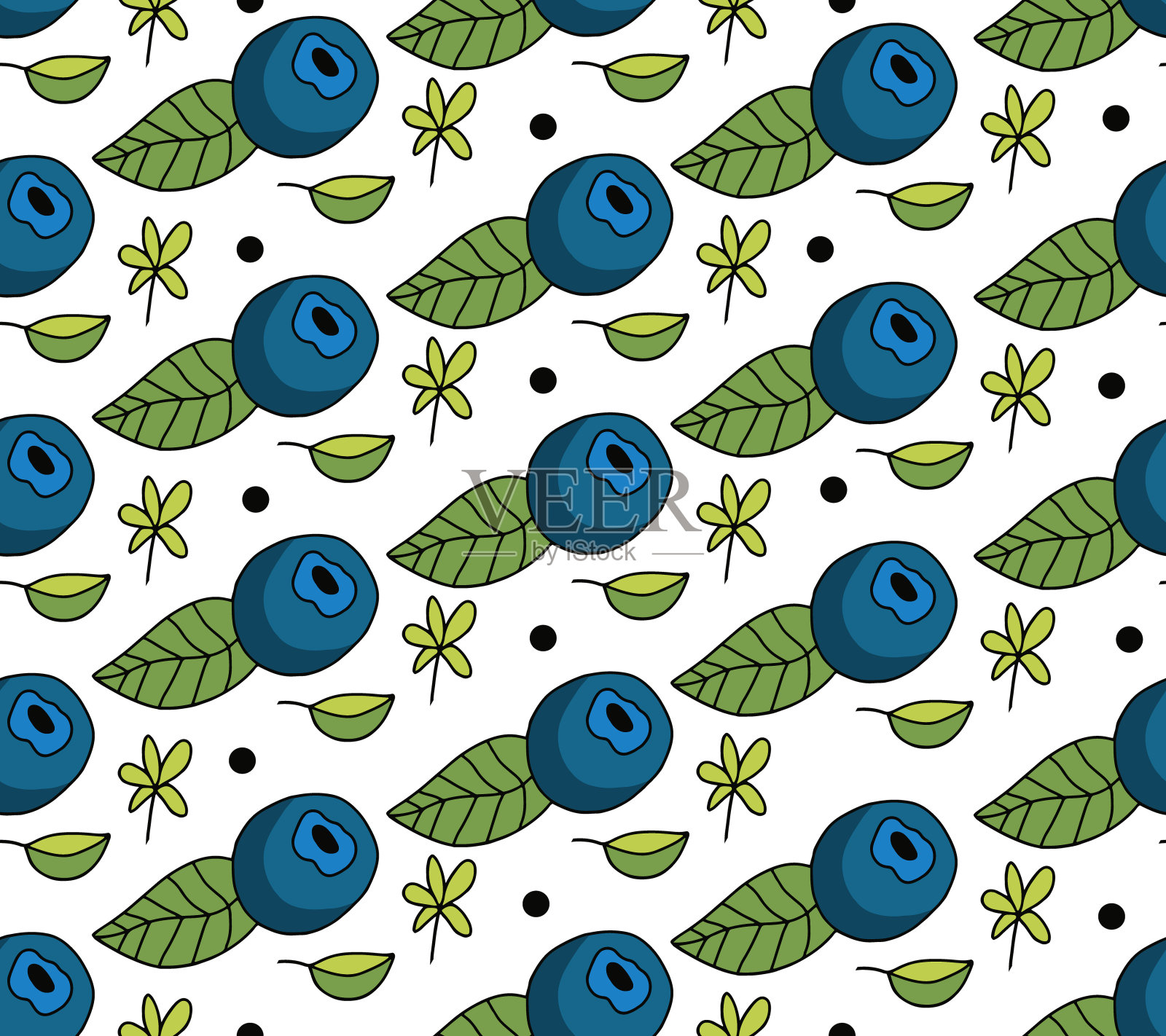 蓝莓用树叶。插画图片素材