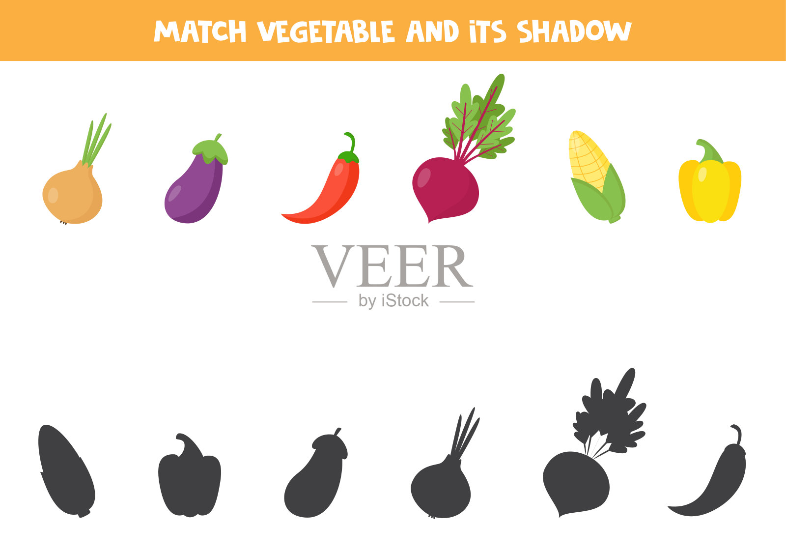 找到正确的蔬菜阴影。一套健康产品。插画图片素材