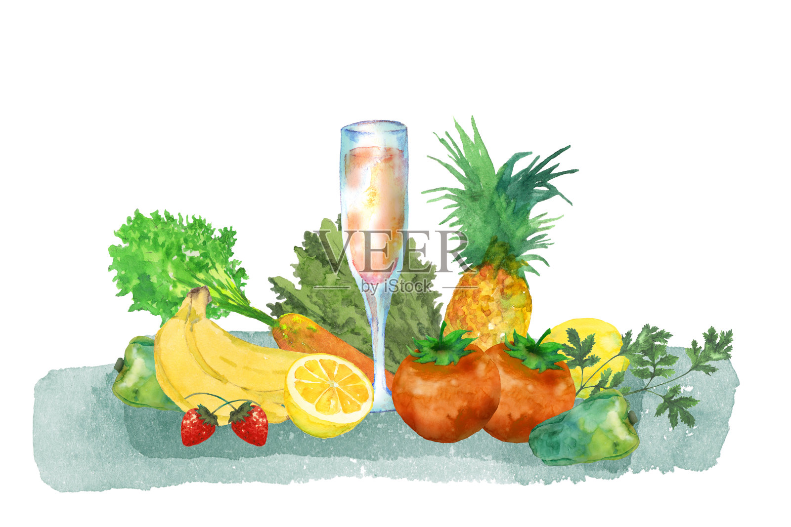水果，蔬菜和果汁插画图片素材