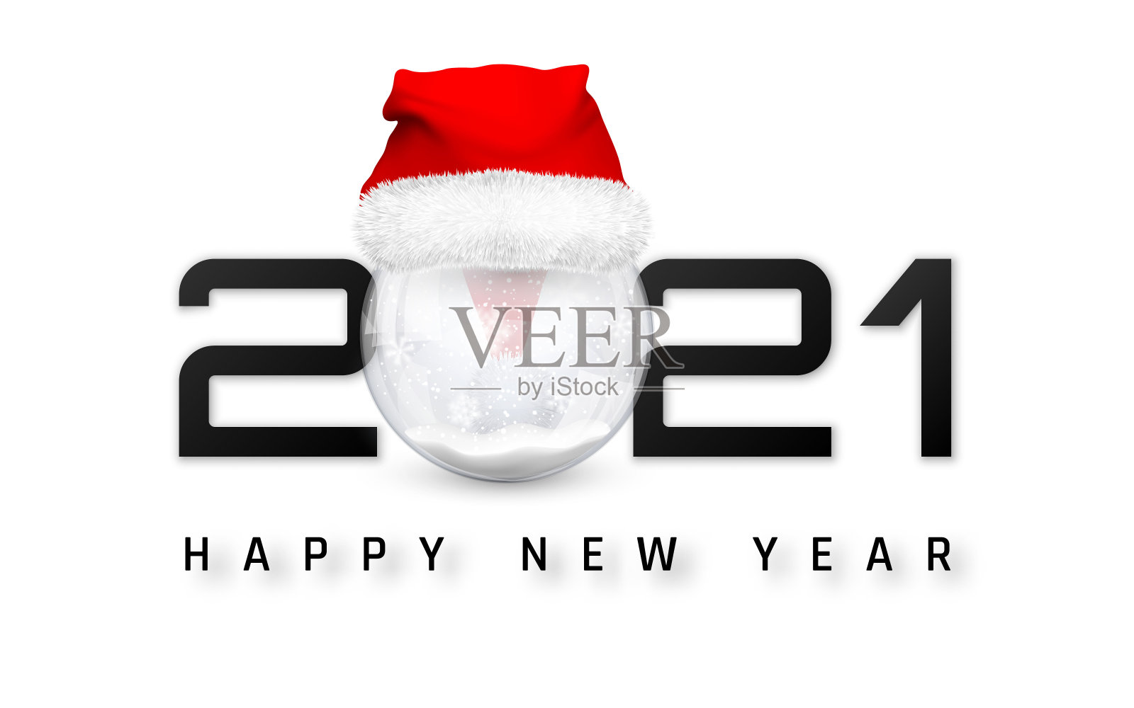 圣诞老人帽子里装着雪球，新年快乐。商业设计卡片模板，白色背景上的横幅。矢量图插画图片素材
