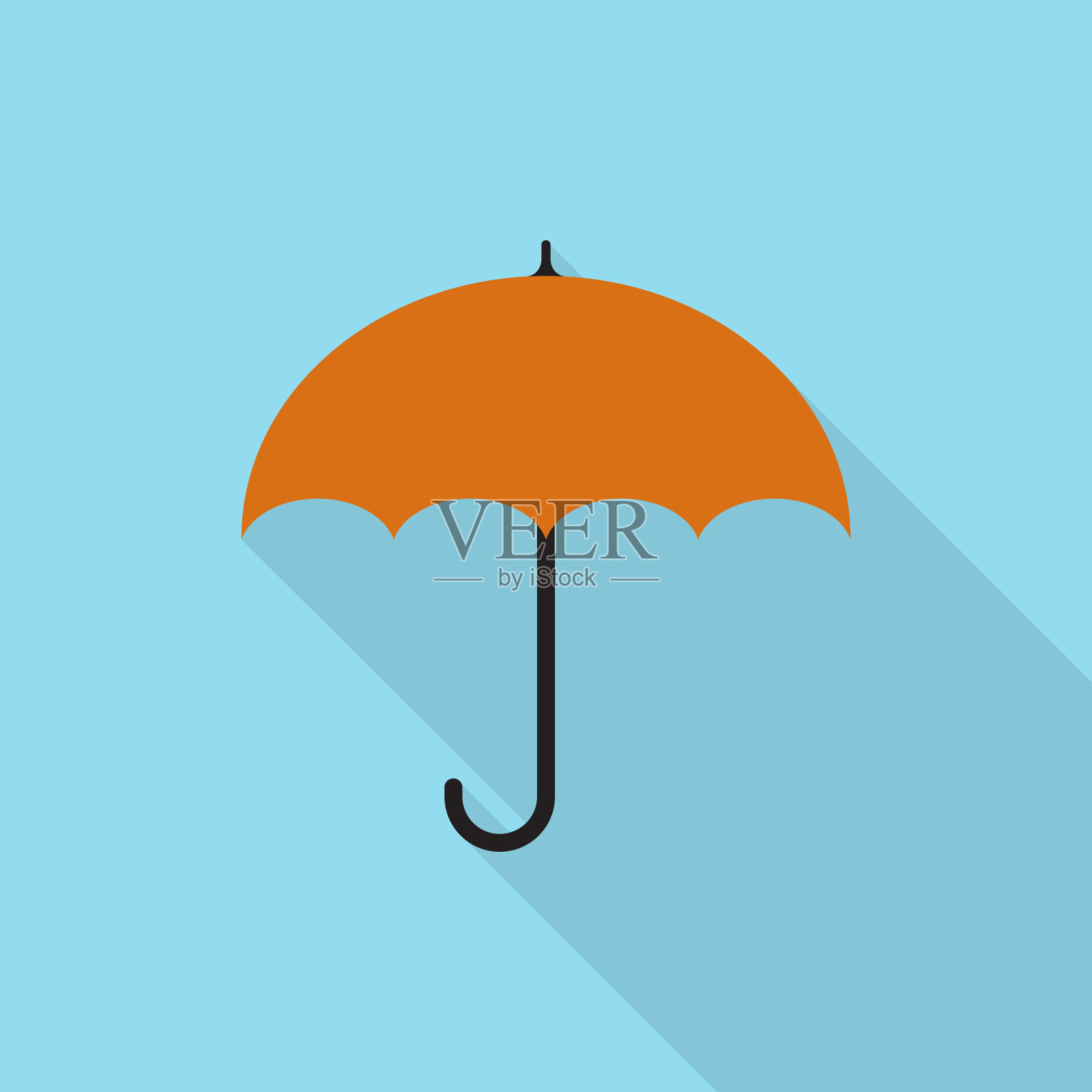 伞图标用蓝色背景上的长阴影，平面设计风格设计元素图片