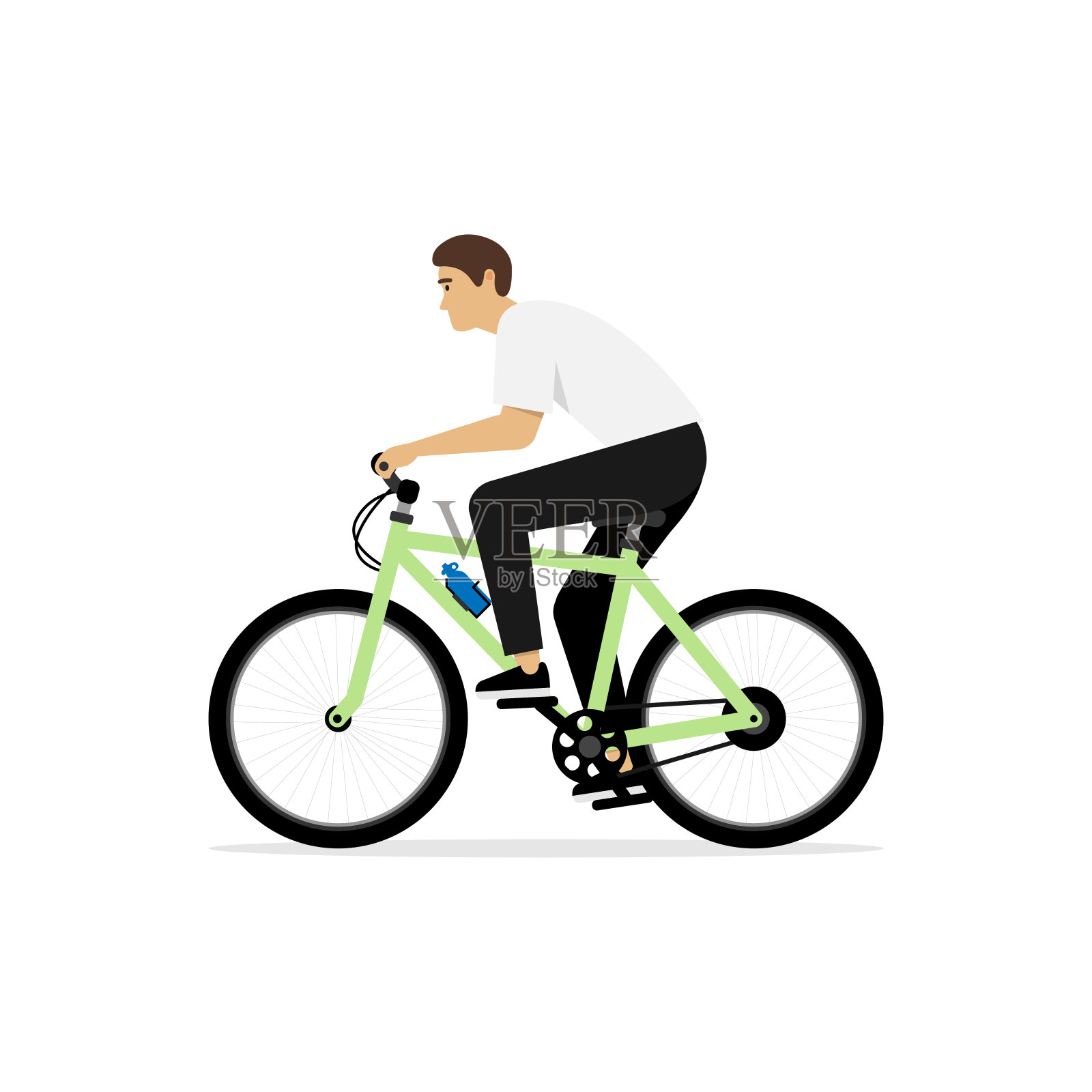 年轻男子骑自行车孤立在白色背景设计元素图片