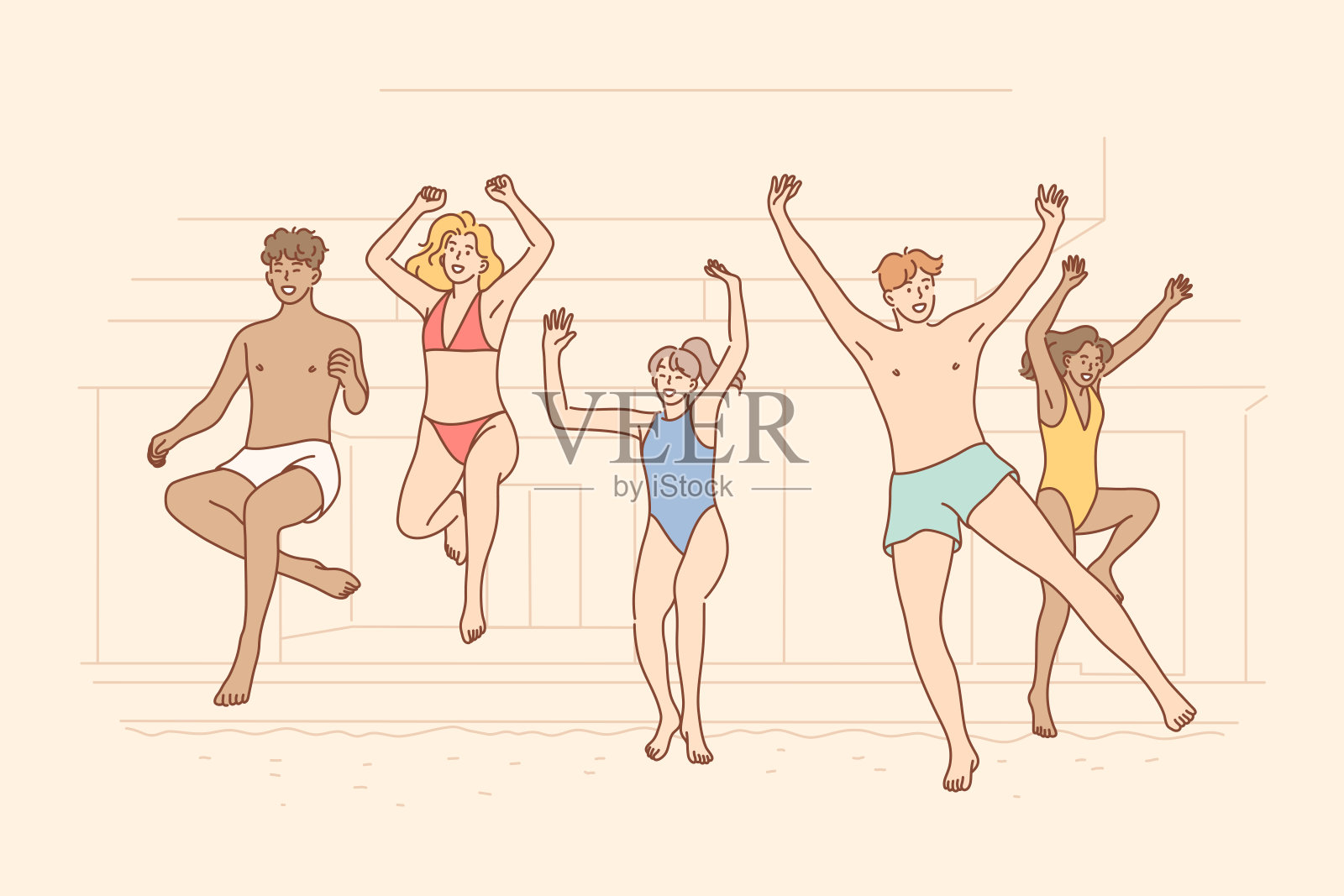 夏天，派对，乐趣，假期，友谊概念插画图片素材