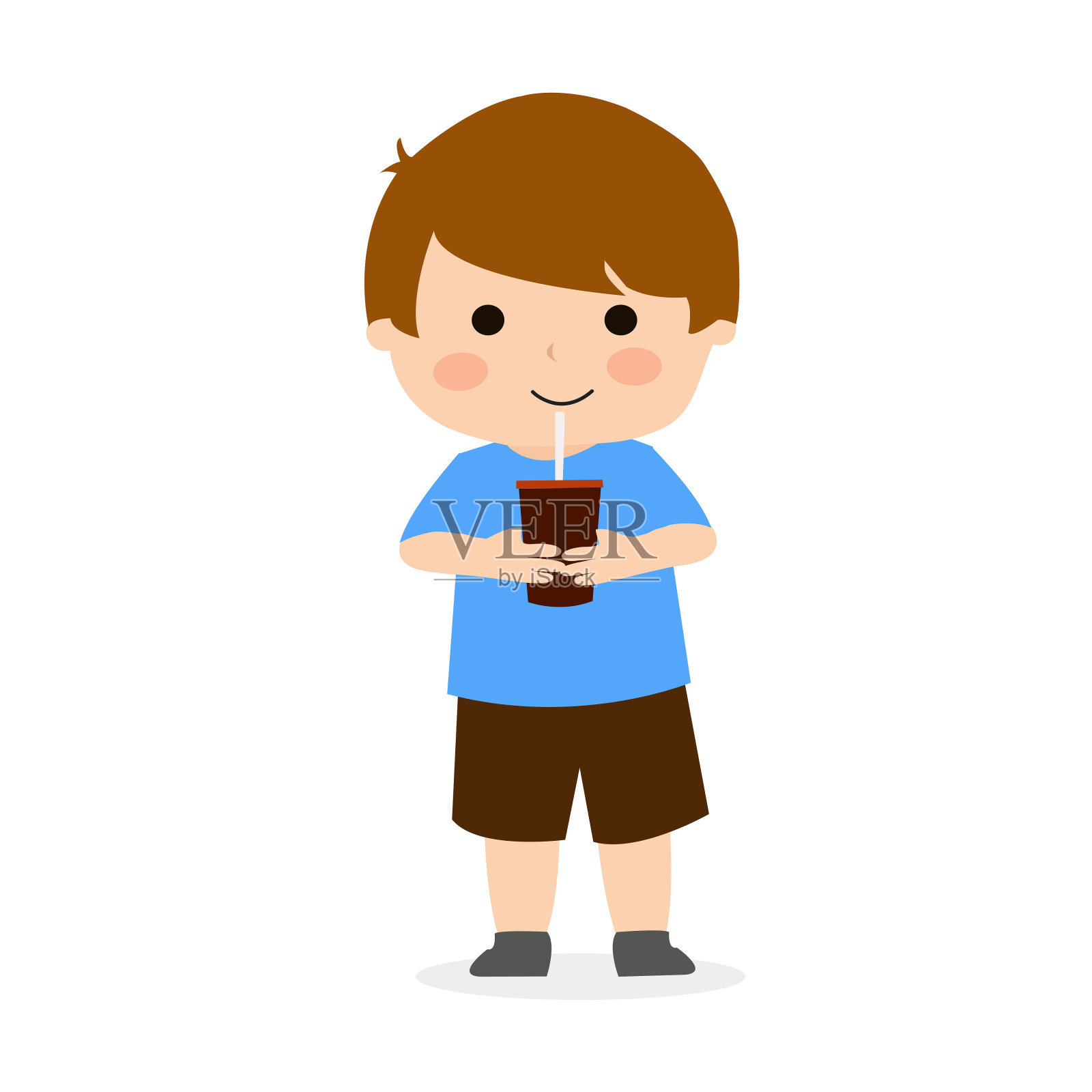 小男孩喝冰巧克力插图矢量设计元素图片