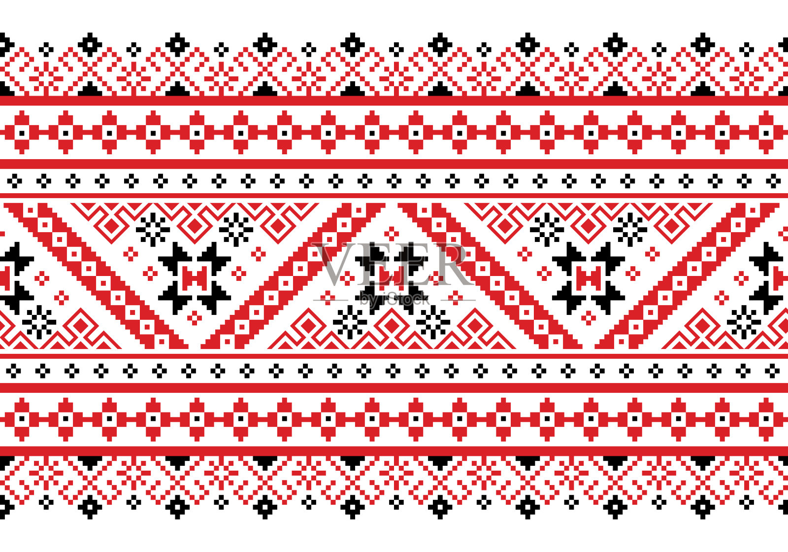 乌克兰、白俄罗斯民间艺术矢量红黑无缝图案，灵感来自传统刺绣维什凡卡插画图片素材