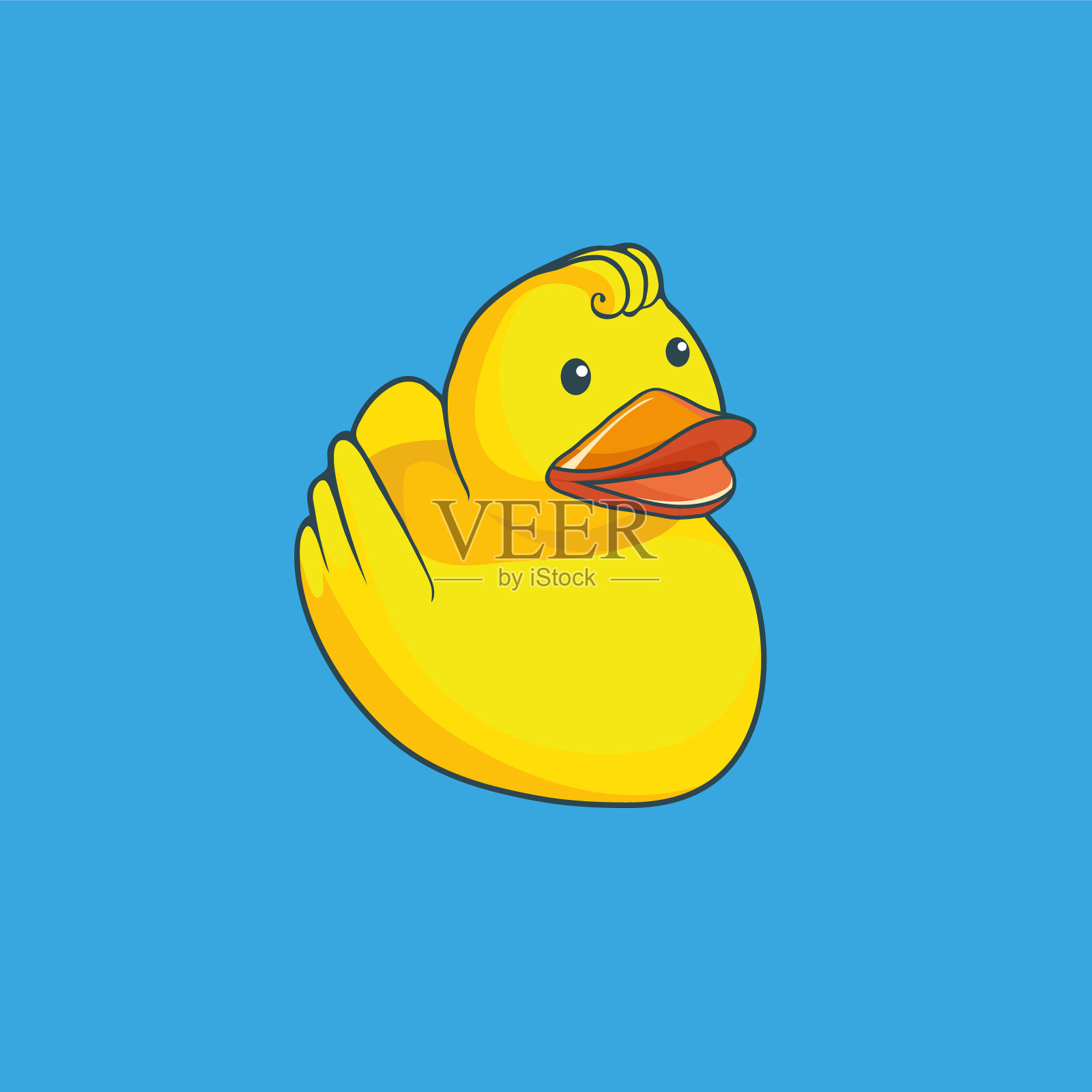 矢量插图的黄色鸭子孤立在蓝色的背景设计元素图片