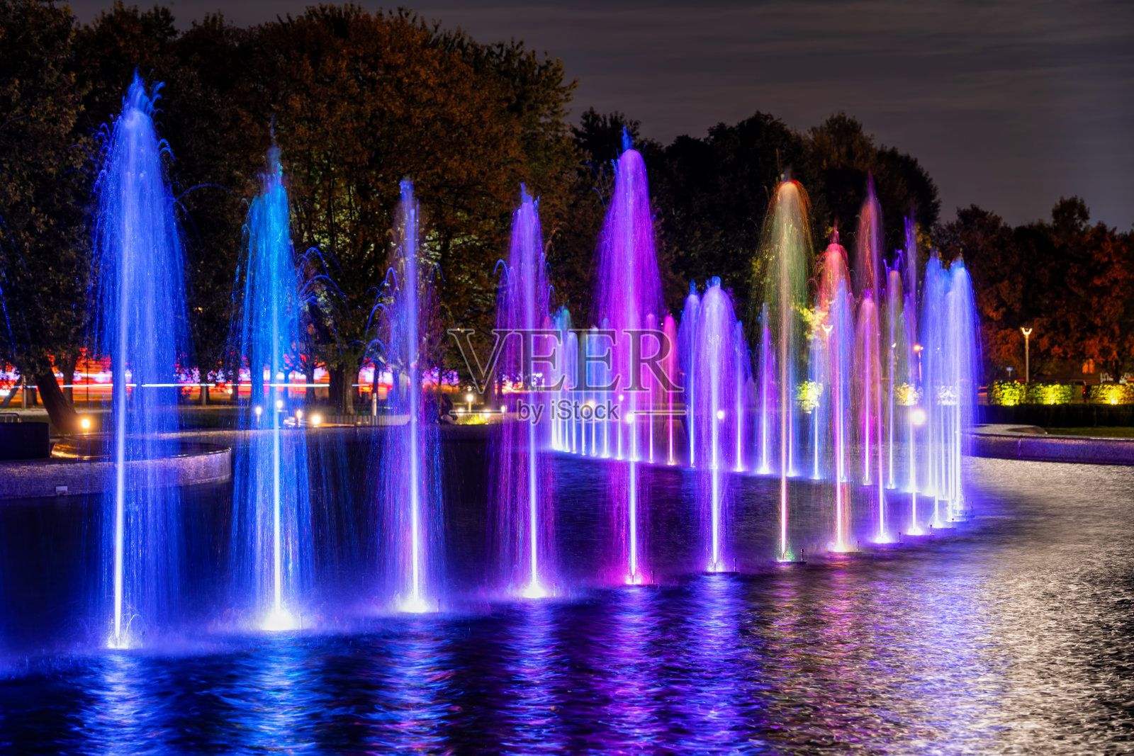 华沙夜光喷泉照片摄影图片