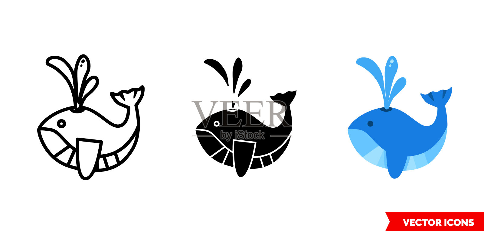3种类型的鲸鱼图标孤立向量符号符号图标素材