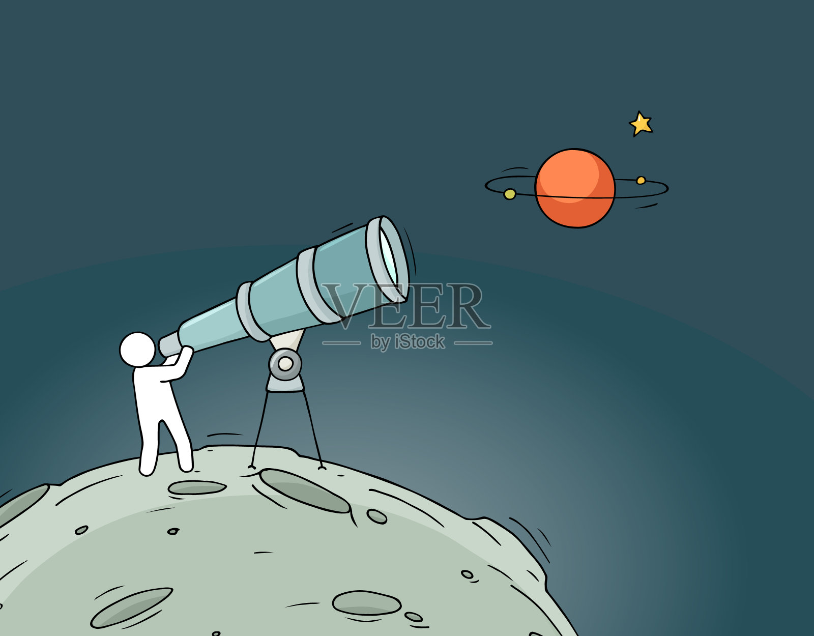 素描插图-人与望远镜。插画图片素材