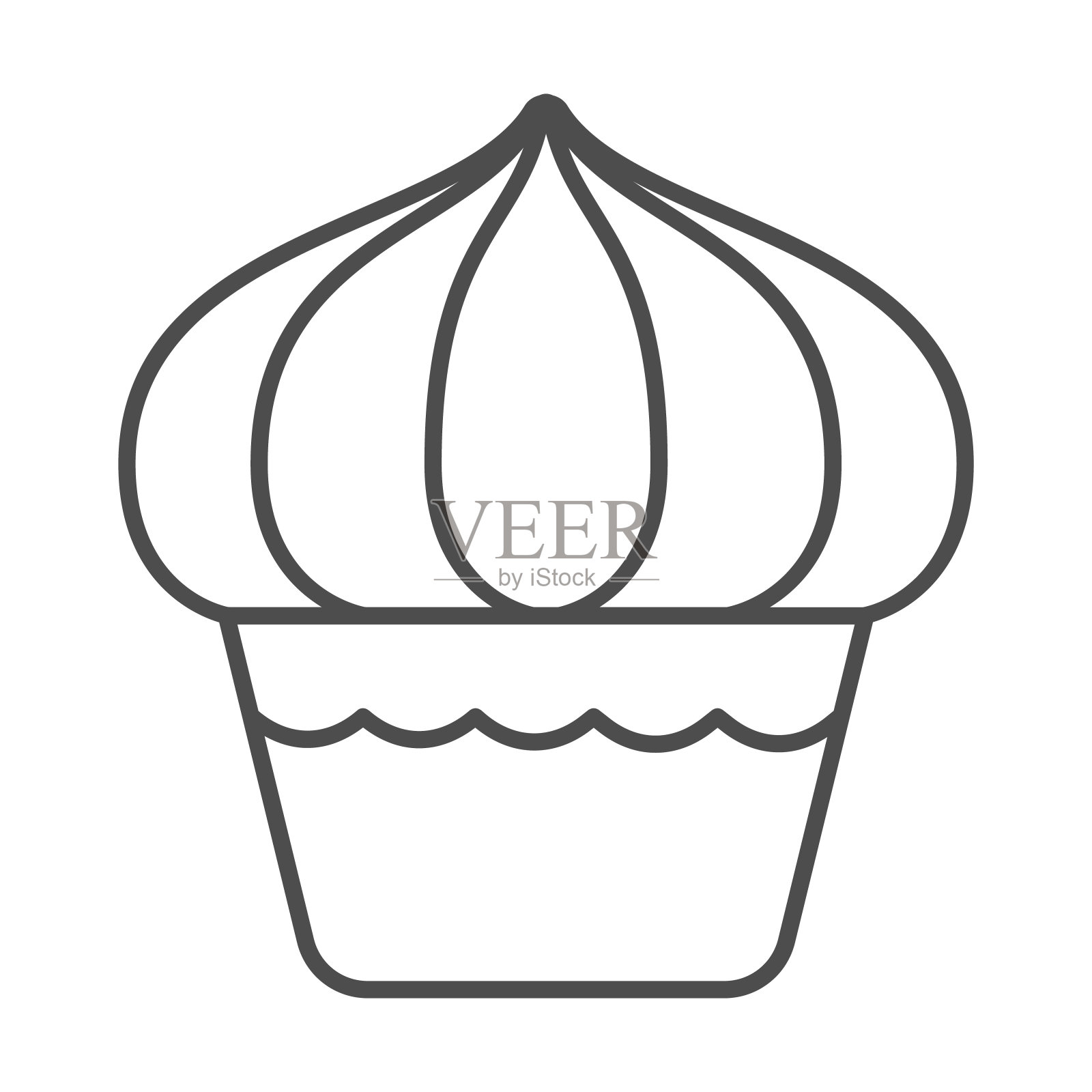 纸杯蛋糕细线图标，甜点概念，松饼标志在白色背景，甜奶油纸杯蛋糕图标轮廓风格的移动概念和网页设计。矢量图形。插画图片素材