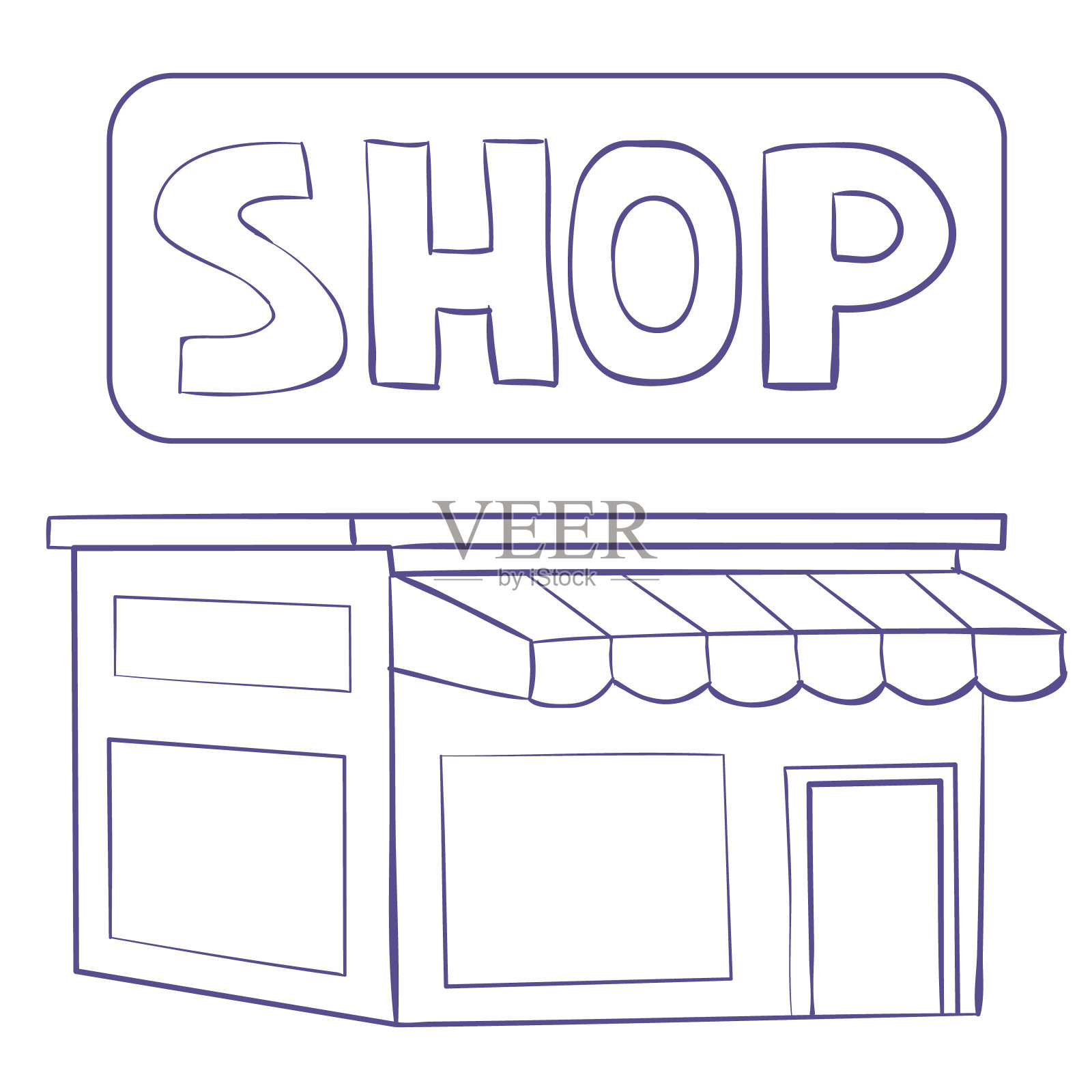 商店建筑草图，白色背景上的孤立物体，矢量图，插画图片素材