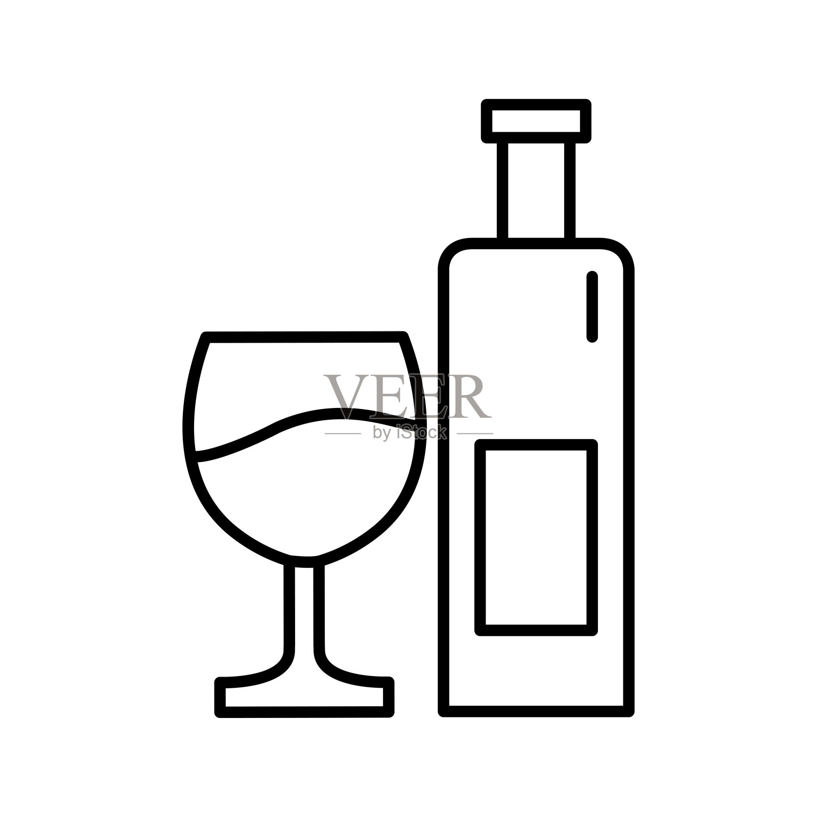 葡萄酒瓶线图标矢量插图孤立在白色背景。设计元素图片