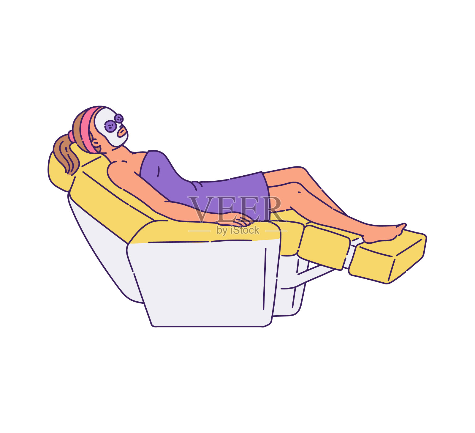 在水疗沙龙接受面部护理的妇女，素描矢量插图孤立。插画图片素材
