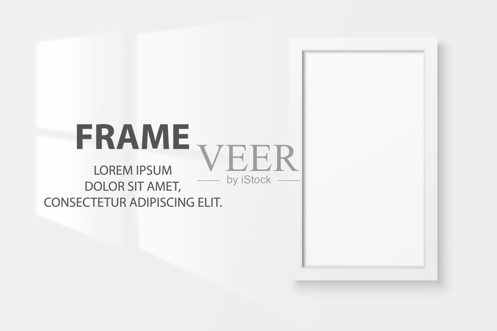 矢量3d现实的白色垂直木制简单现代框架图标特写隔离在白色墙壁背景与窗口光。它可以用于演示。设计模板，模型，前视图设计元素图片