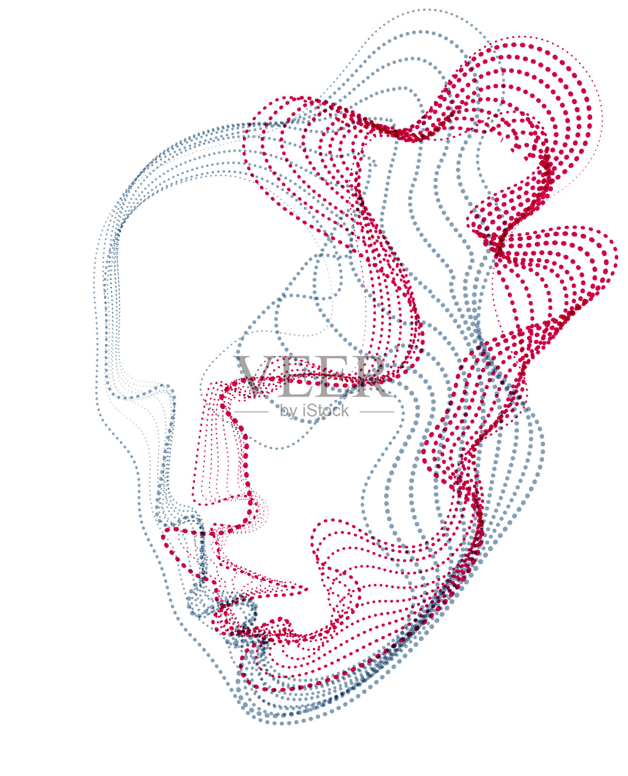 美丽的未来主义插画人类头部的虚线粒子流阵列，波浪形状的线条向量电子灵魂的未来主义智能机器。设计元素图片