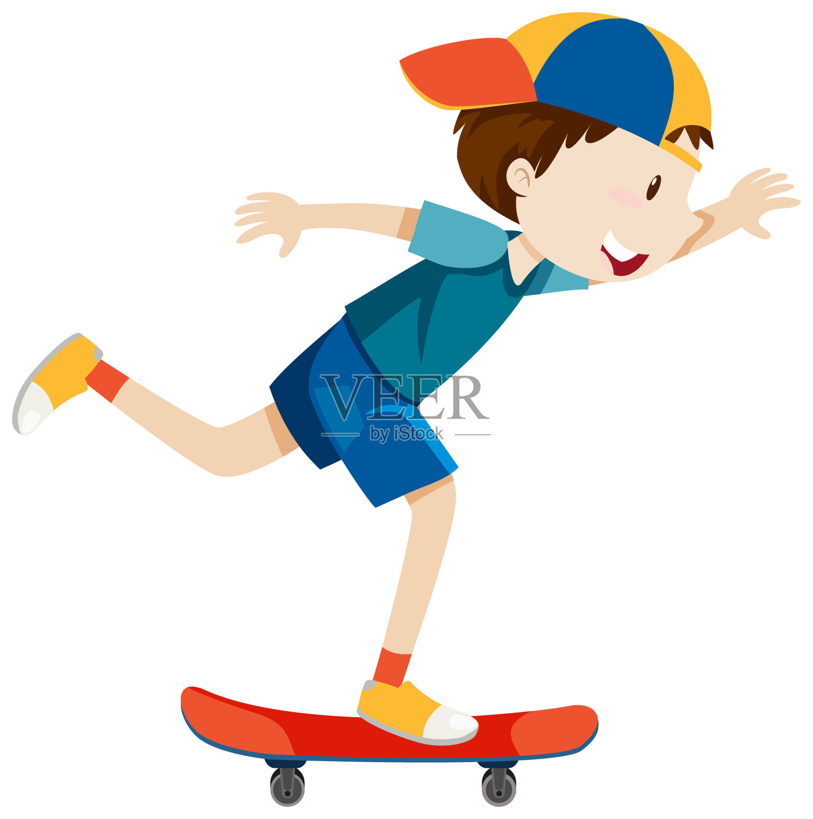 一个男孩戴着滑板帽玩卡通风格的孤立插画图片素材