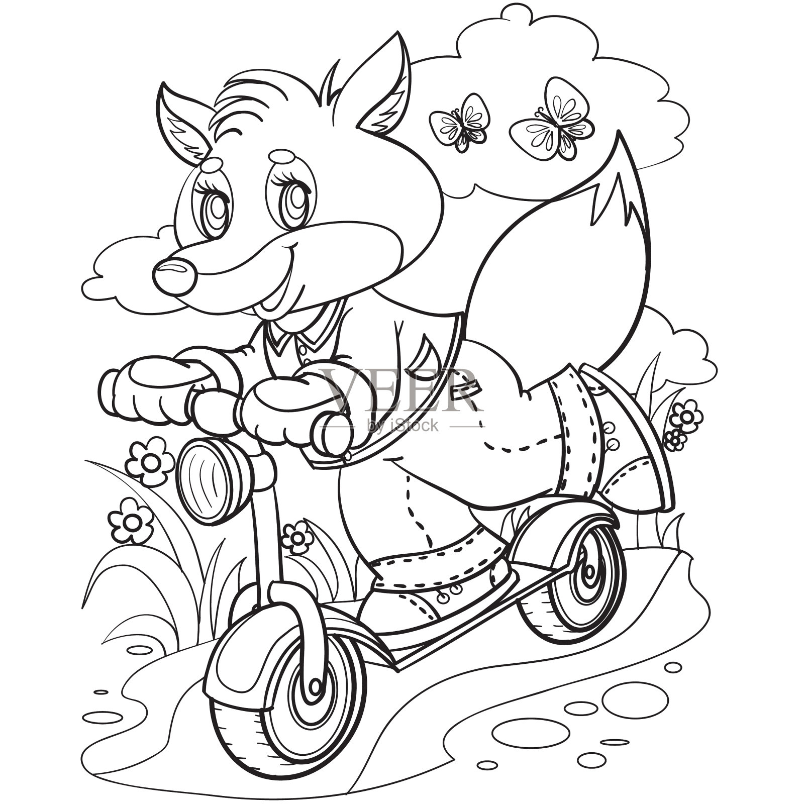 小狐狸的性格骑着摩托车在一个国家设计元素图片