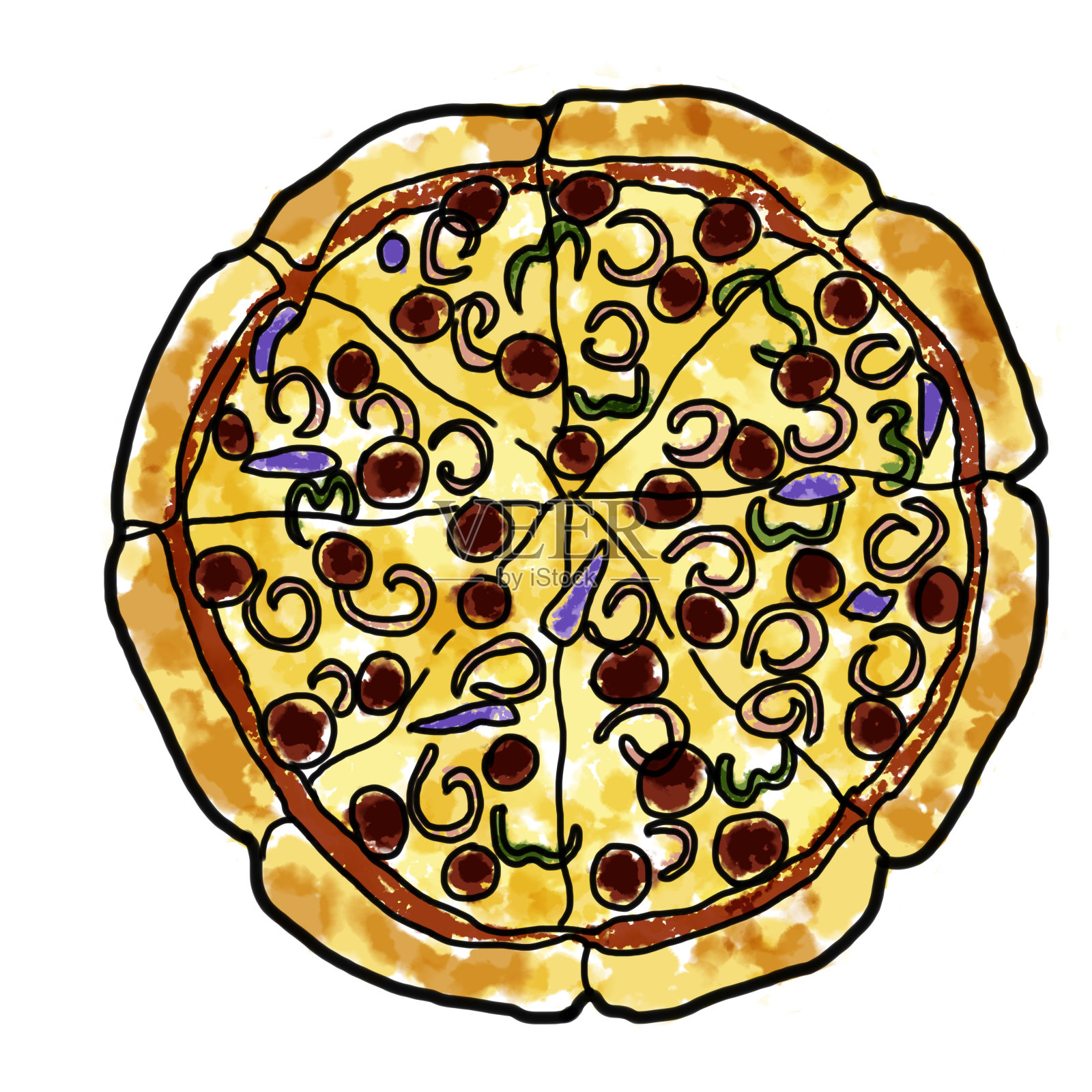 披萨蔬菜配洋葱、茄子、甜椒和番茄设计元素图片