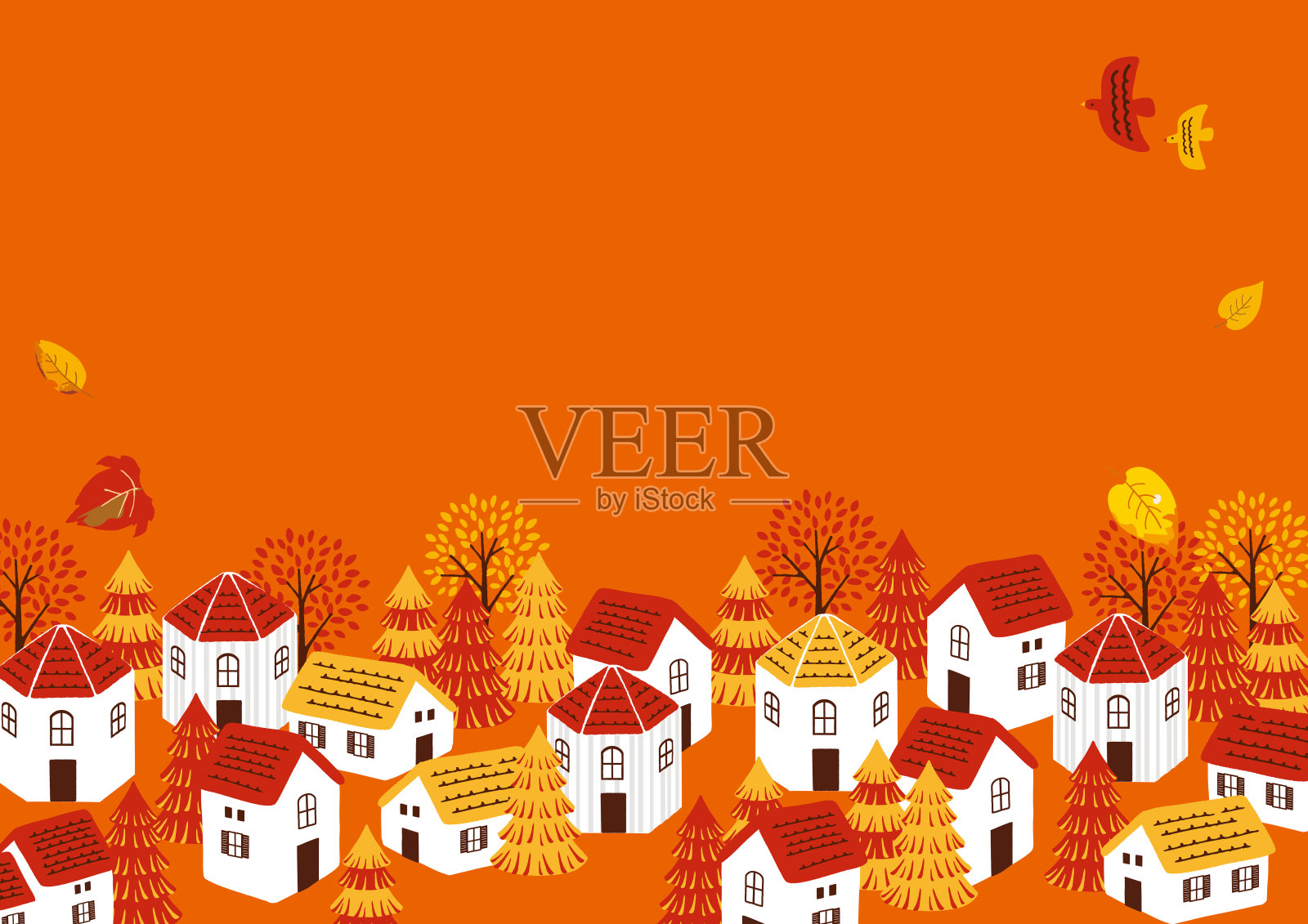 秋季城市景观背景插图插画图片素材