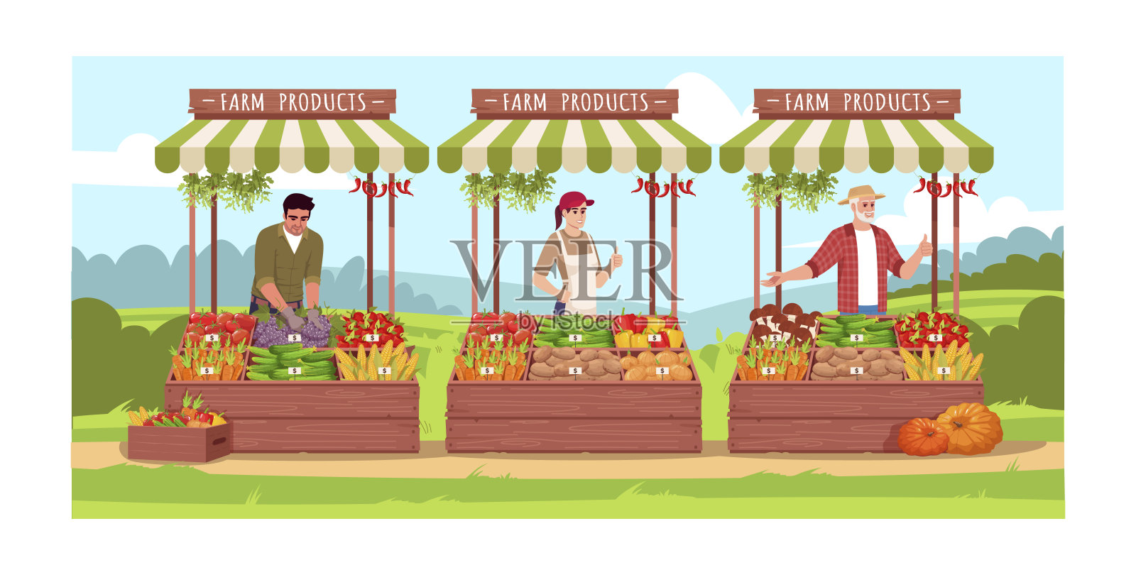 农民出售素食产品半平面矢量插图插画图片素材