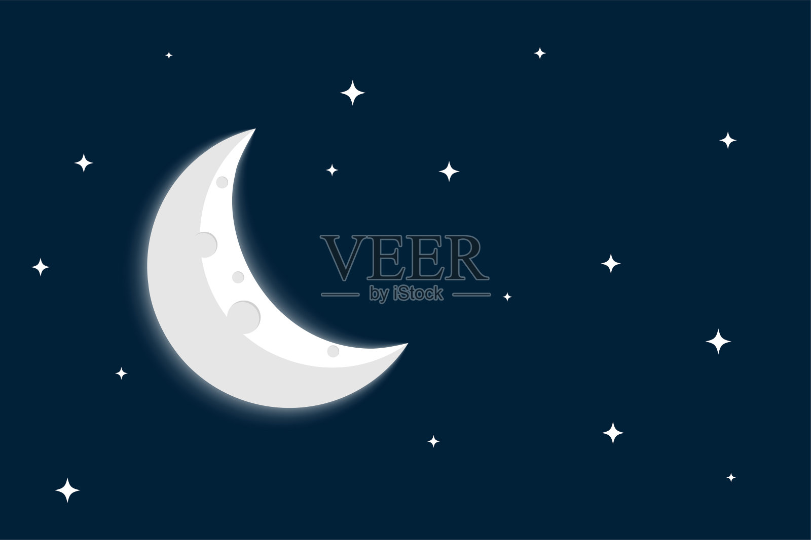 新月和星星在晴朗的天空背景插画图片素材