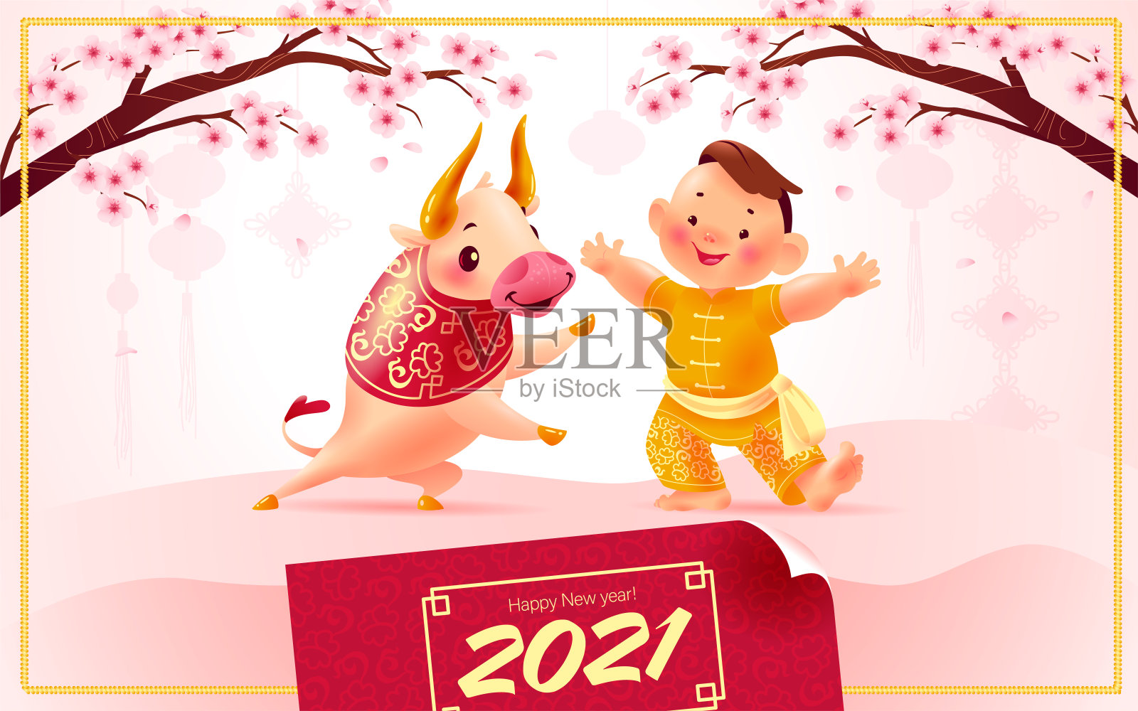 中国新年卡片，邀请，日历设计与传统装饰插画图片素材