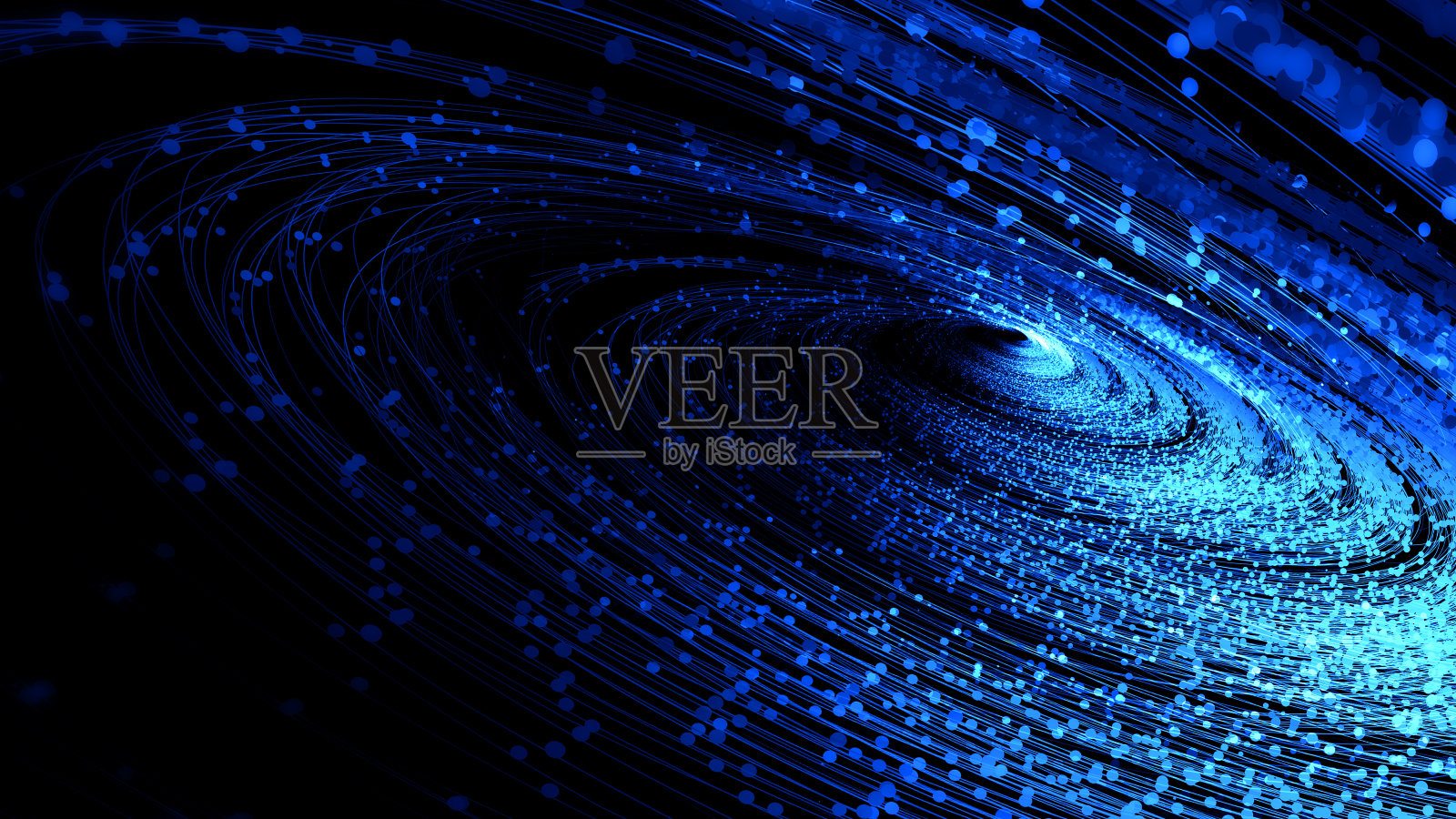 蓝色发光粒子螺旋线，互联网通信技术大数据背景。插画图片素材