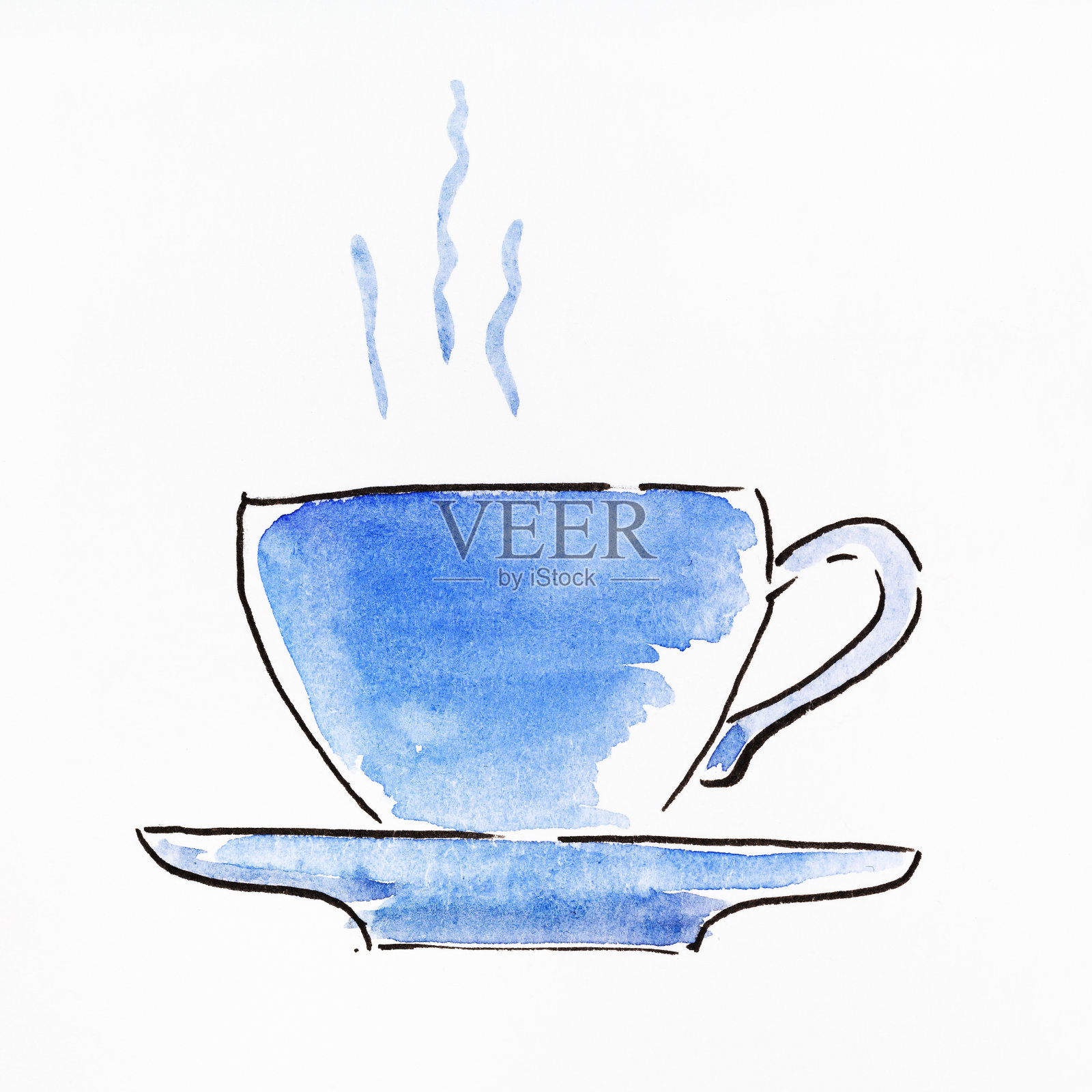 茶杯和茶托手绘侧视图插画图片素材